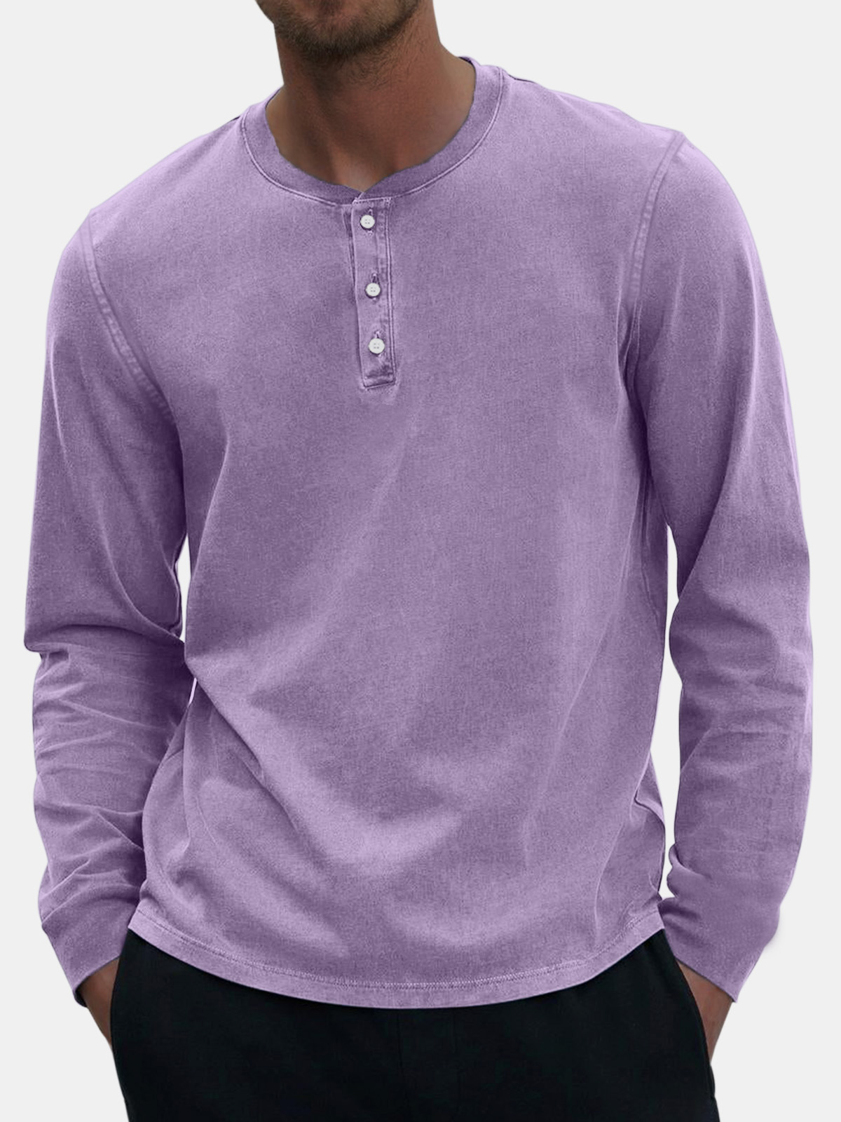 Men's Vintage Distressed Casual Button Down Long Sleeve Henley Shirt