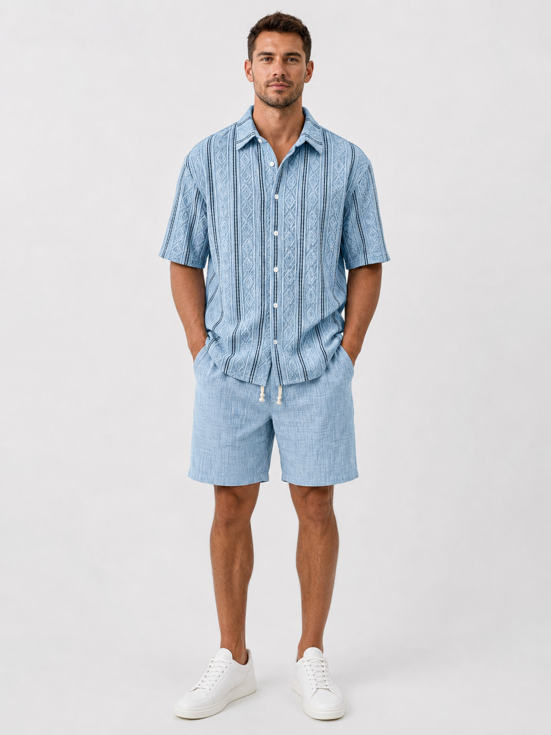 Men's Casual Textured Breathable Collared Short-Sleeve Shirt