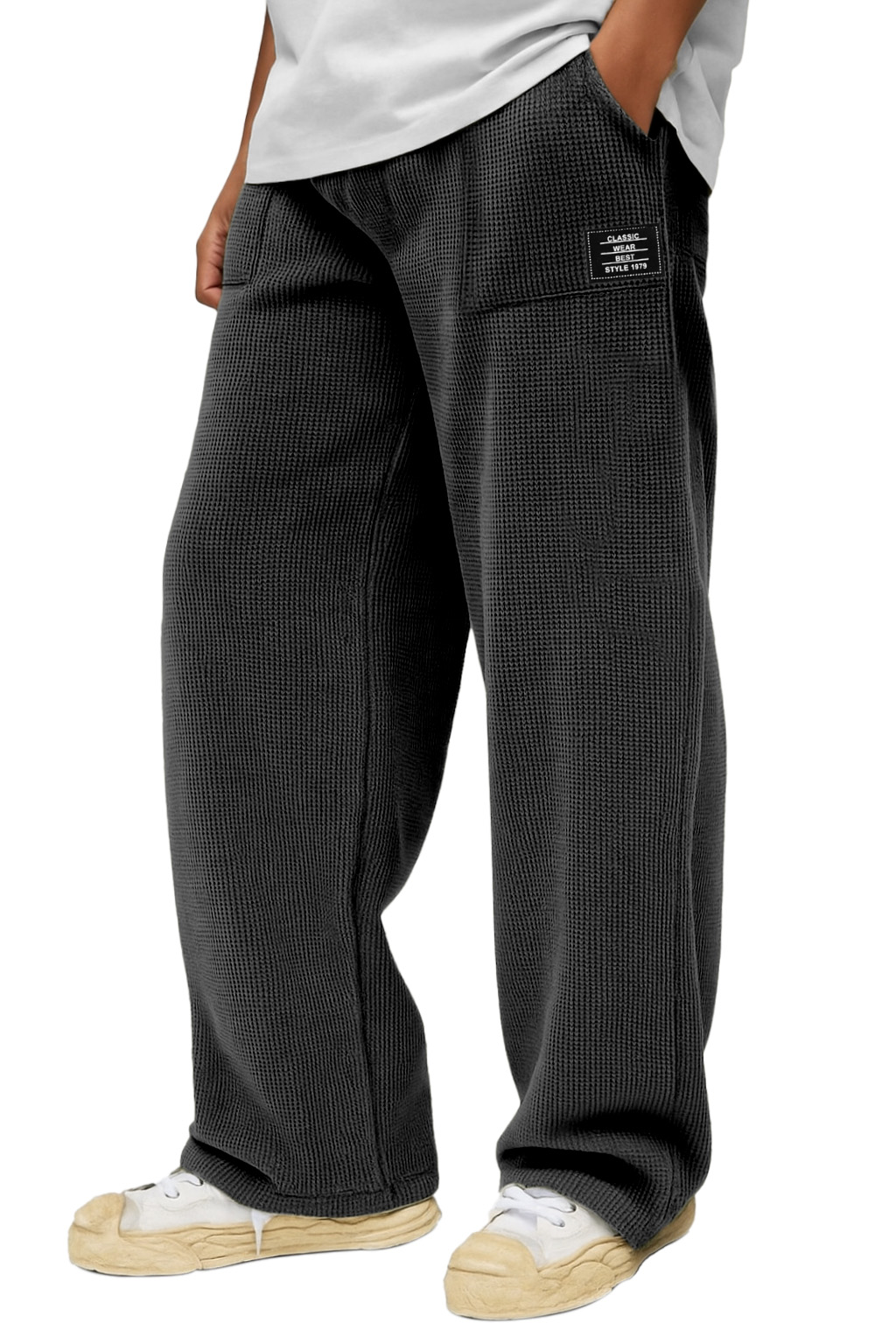 Men's Casual Solid Color Waffle Pocket Loose Pants