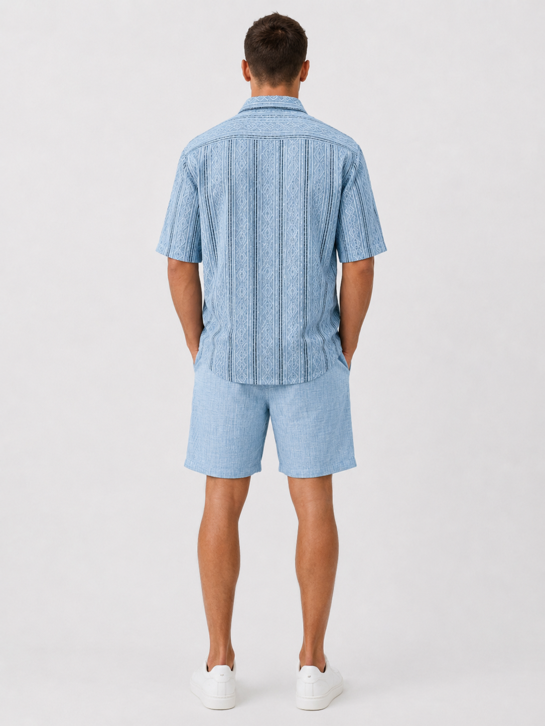 Men's Casual Textured Breathable Collared Short-Sleeve Shirt