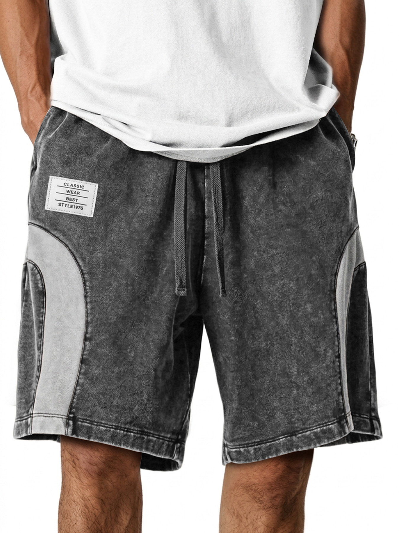 Men's Retro Deconstructed Patchwork Embroidered Logo Casual Comfort Shorts