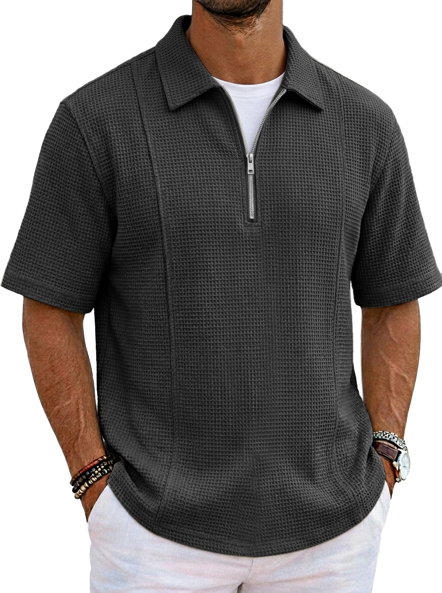 Men's Casual Waffle Lapel Short Sleeve Polo Shirt