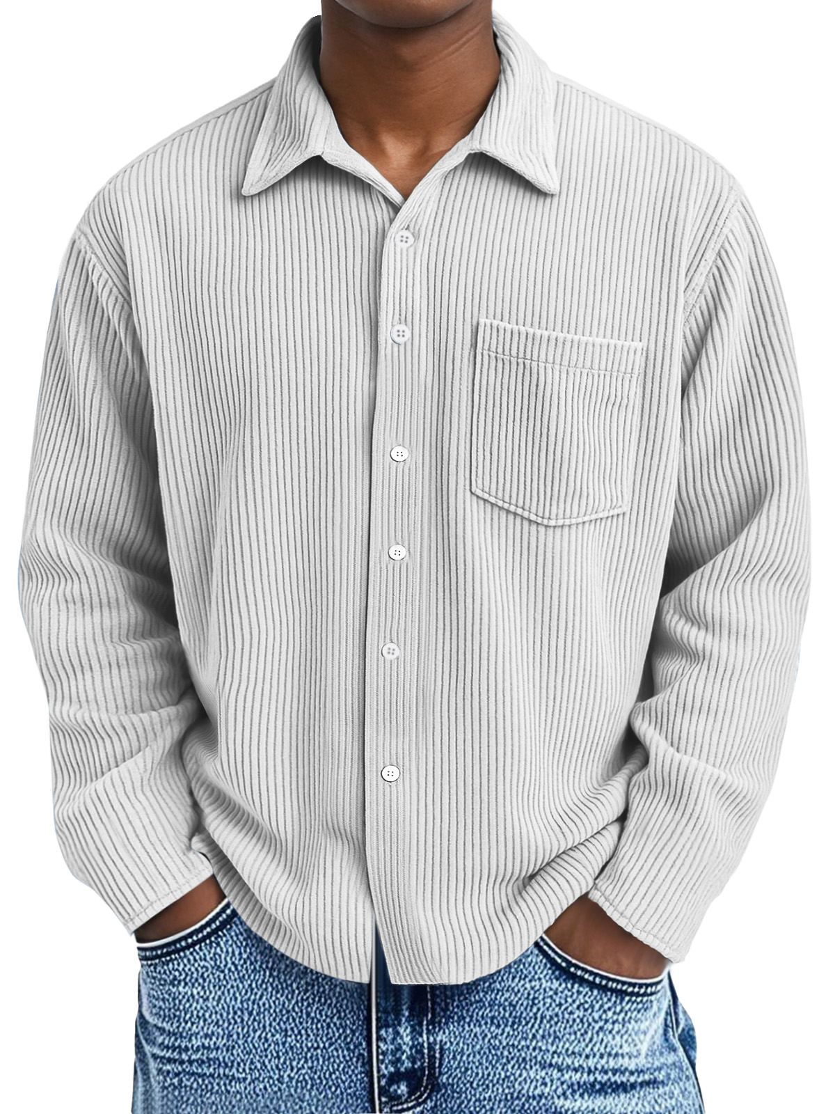 Men's Loose Casual Corduroy Loose Lapel Long Sleeve Shirt With Pockets