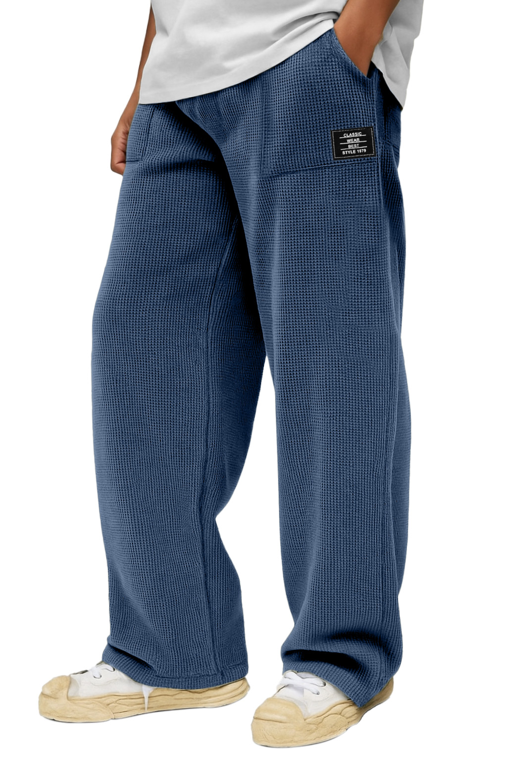 Men's Casual Solid Color Waffle Pocket Loose Pants