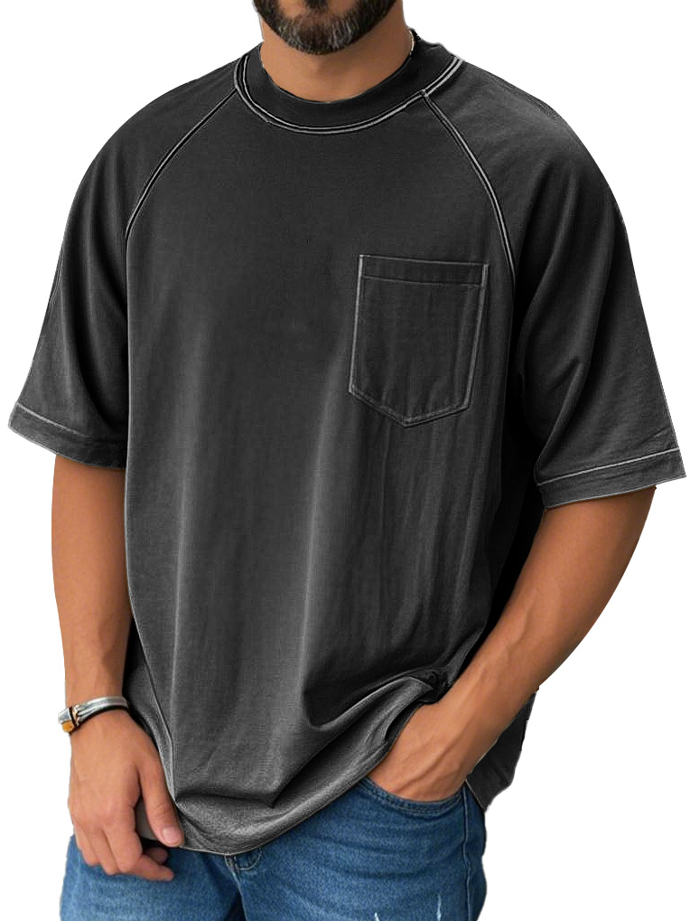 Men's Fashion Casual Raglan Pocket Short Sleeve T-Shirt