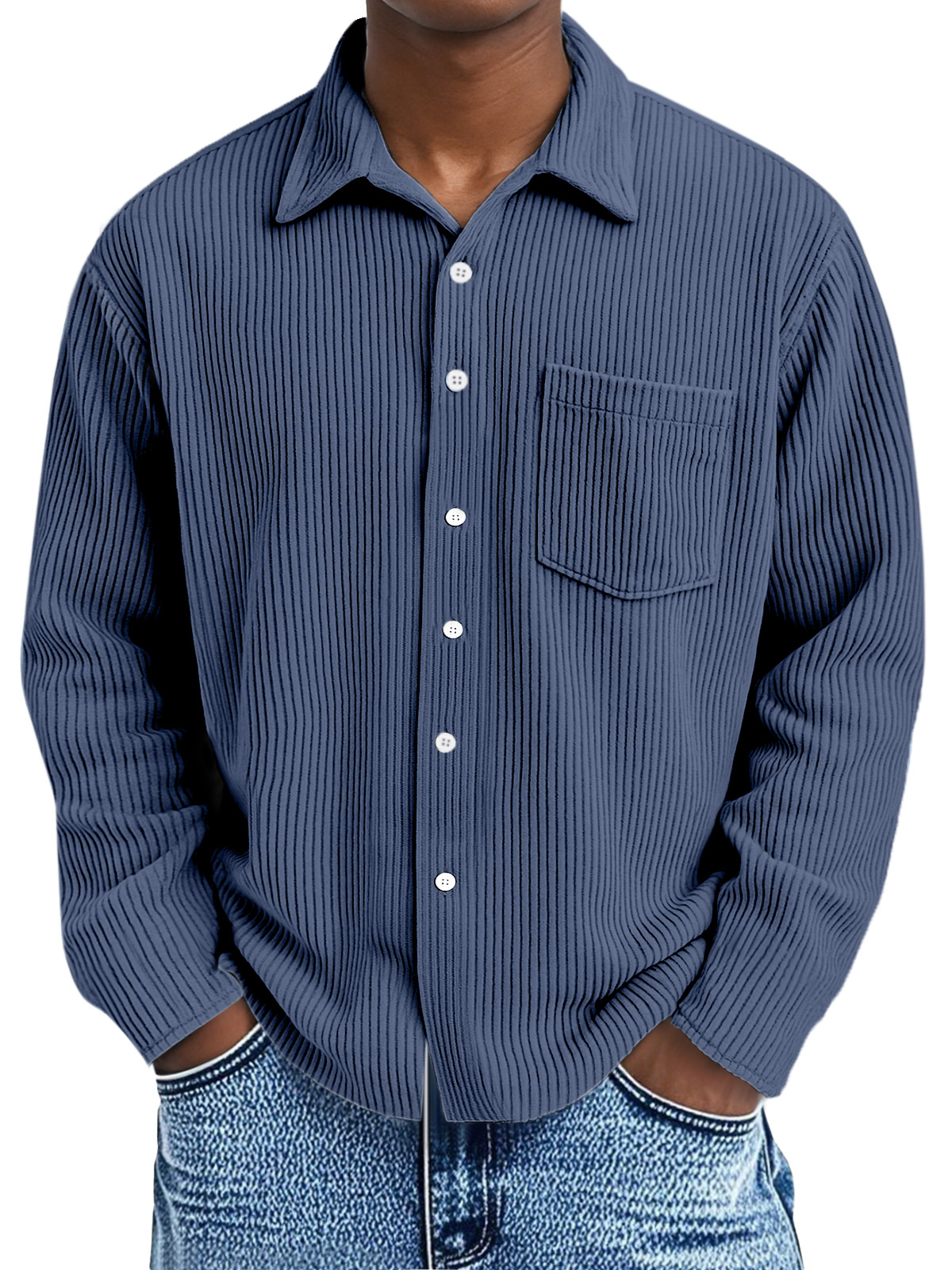 Men's Loose Casual Corduroy Loose Lapel Long Sleeve Shirt With Pockets