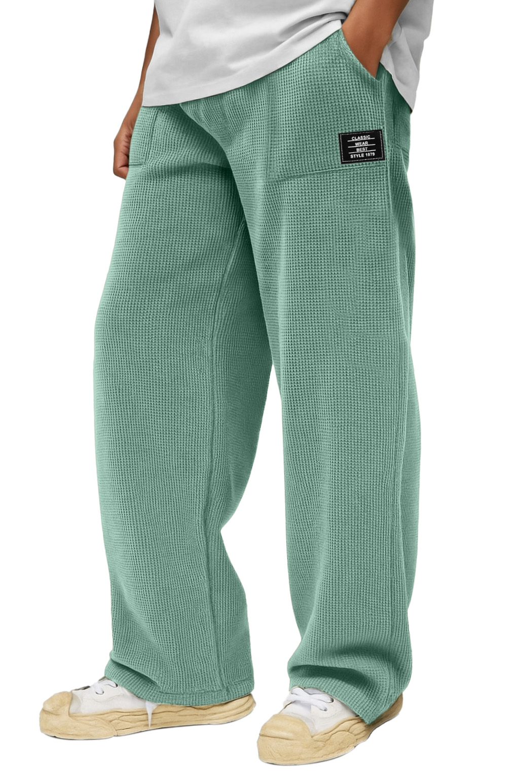 Men's Casual Solid Color Waffle Pocket Loose Pants