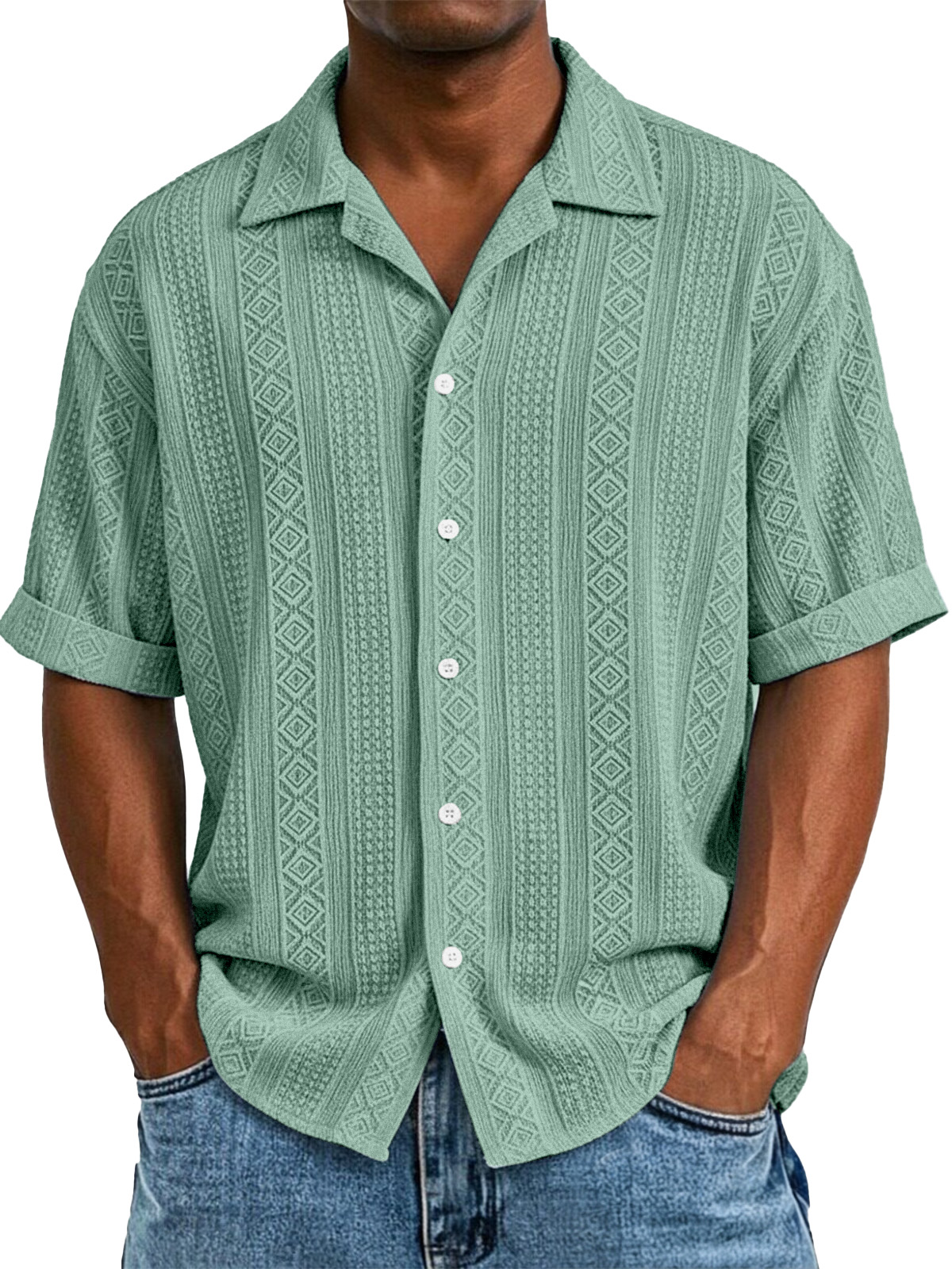 Men's simple casual solid color texture short-sleeved shirt