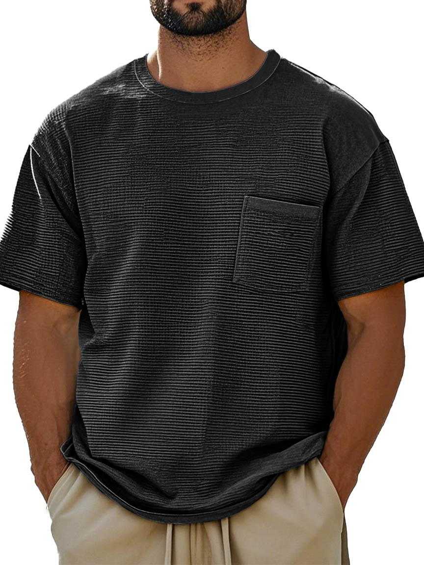 Men's Fashion Retro Texture Fabric Pocket Short-sleeved T-shirt