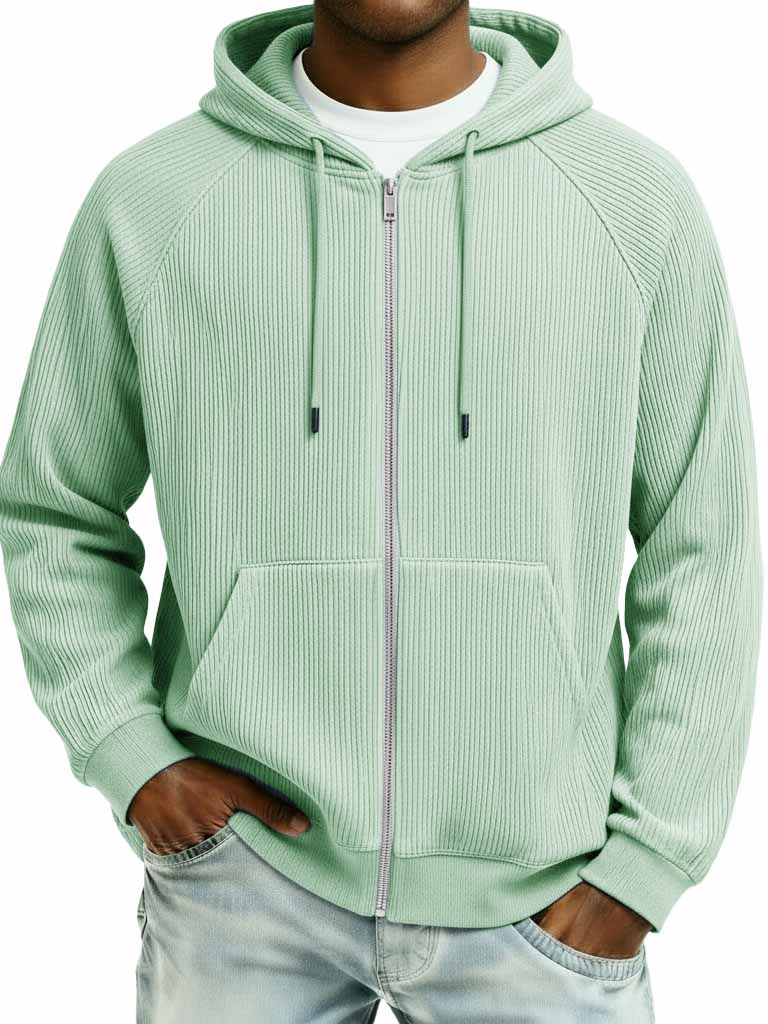 Men's Fashion Sporty Ribbed Fabric Raglan Sleeve Pocket Cardigan Jacket