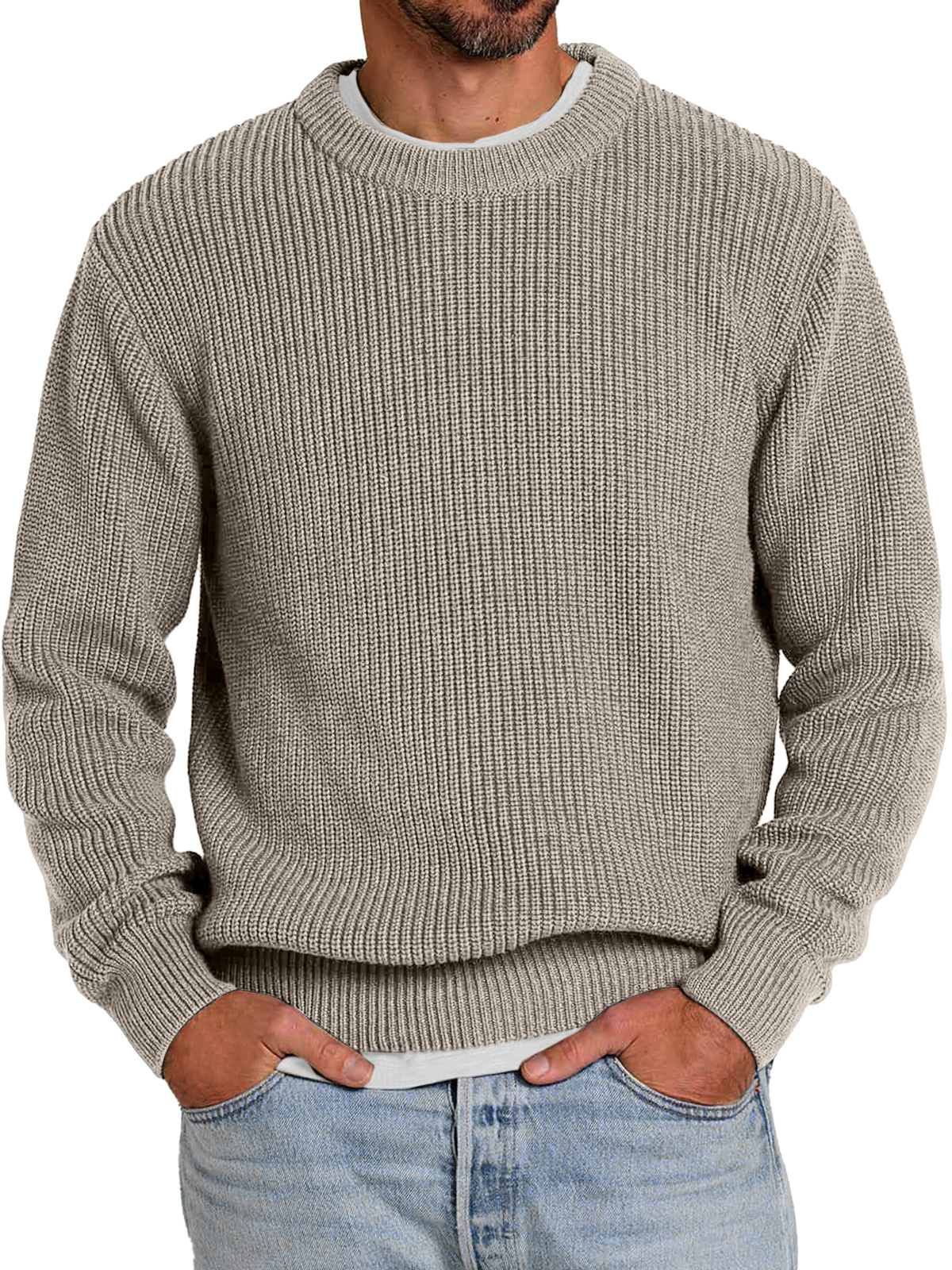 Men's Casual Round Neck Solid Color Comfortable Knitted Sweater