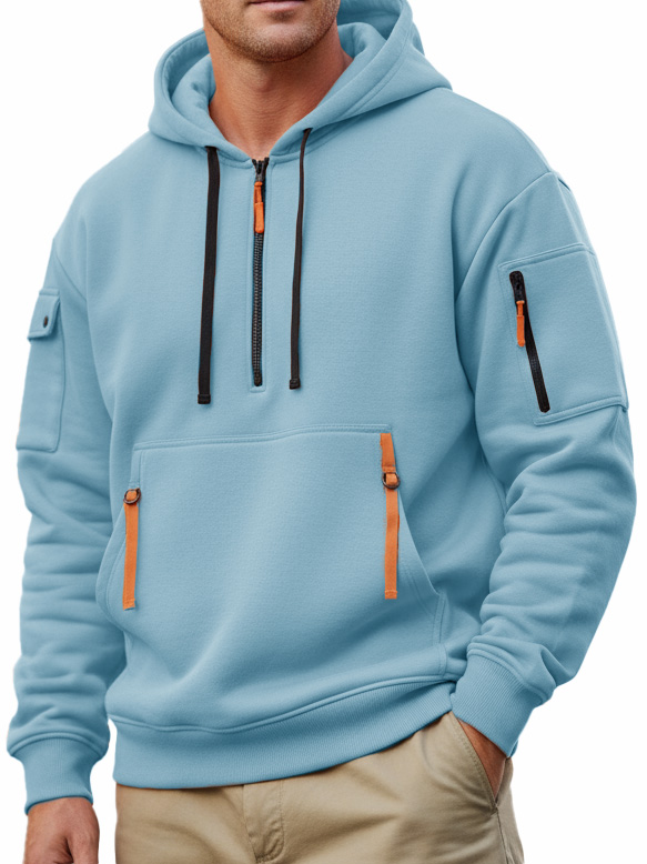 Men's Casual Sportswear Hoodie With Multiple Zipper Pockets