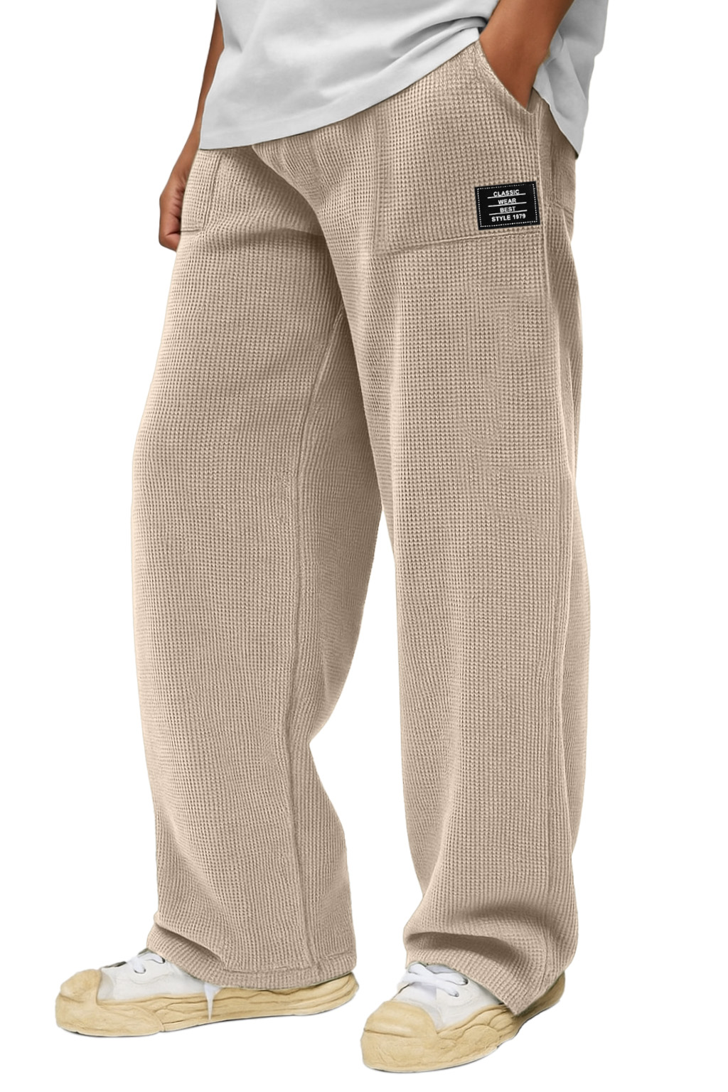 Men's Casual Solid Color Waffle Pocket Loose Pants