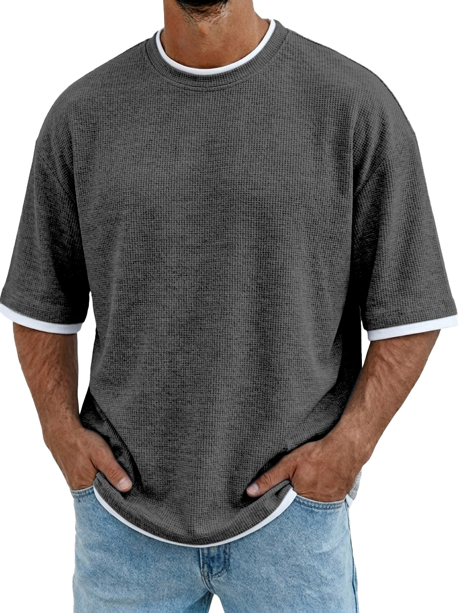 Men's Casual And Comfortable Solid Color Texture Short-sleeved Polo Shirt