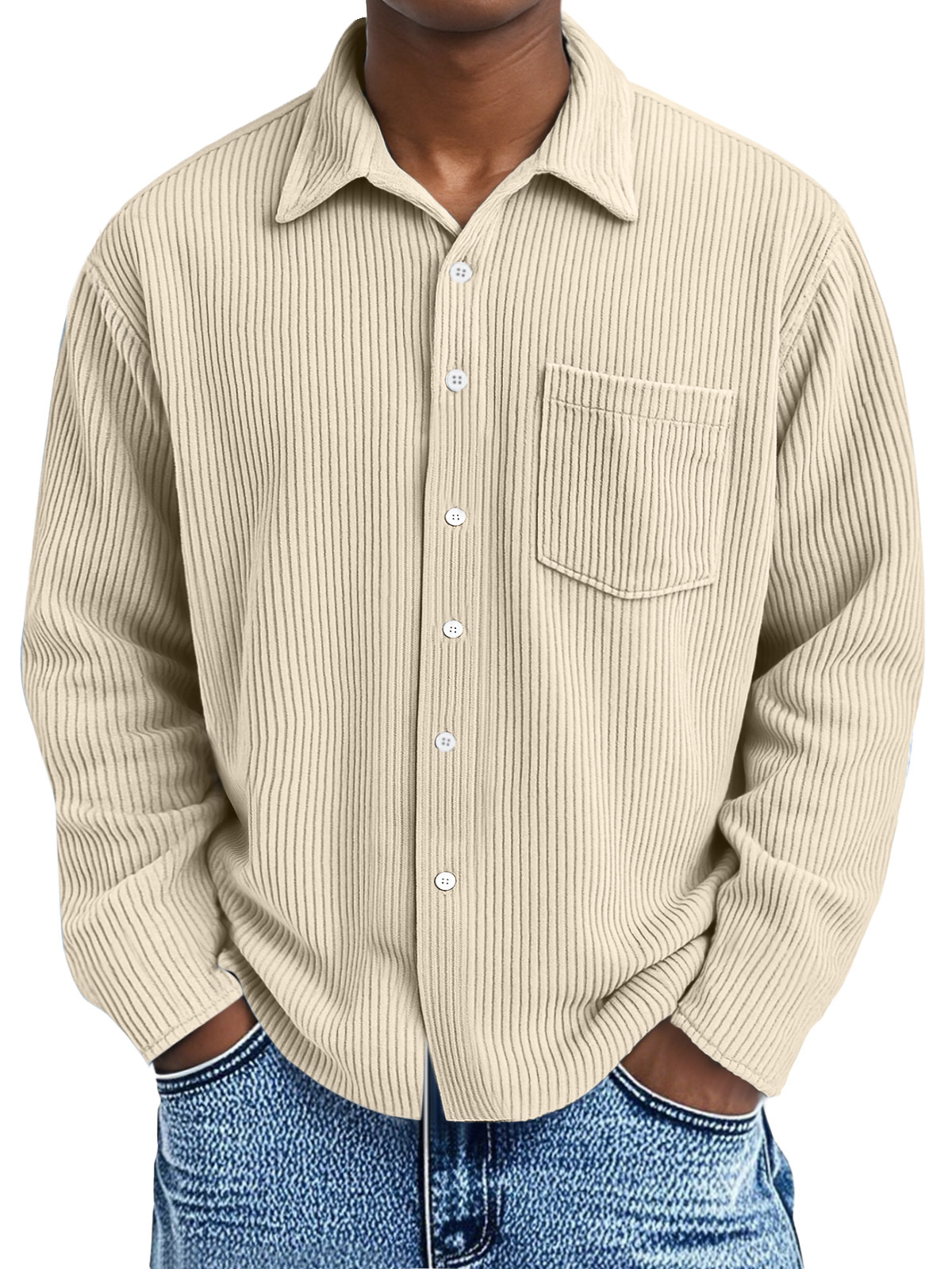 Men's Loose Casual Corduroy Loose Lapel Long Sleeve Shirt With Pockets