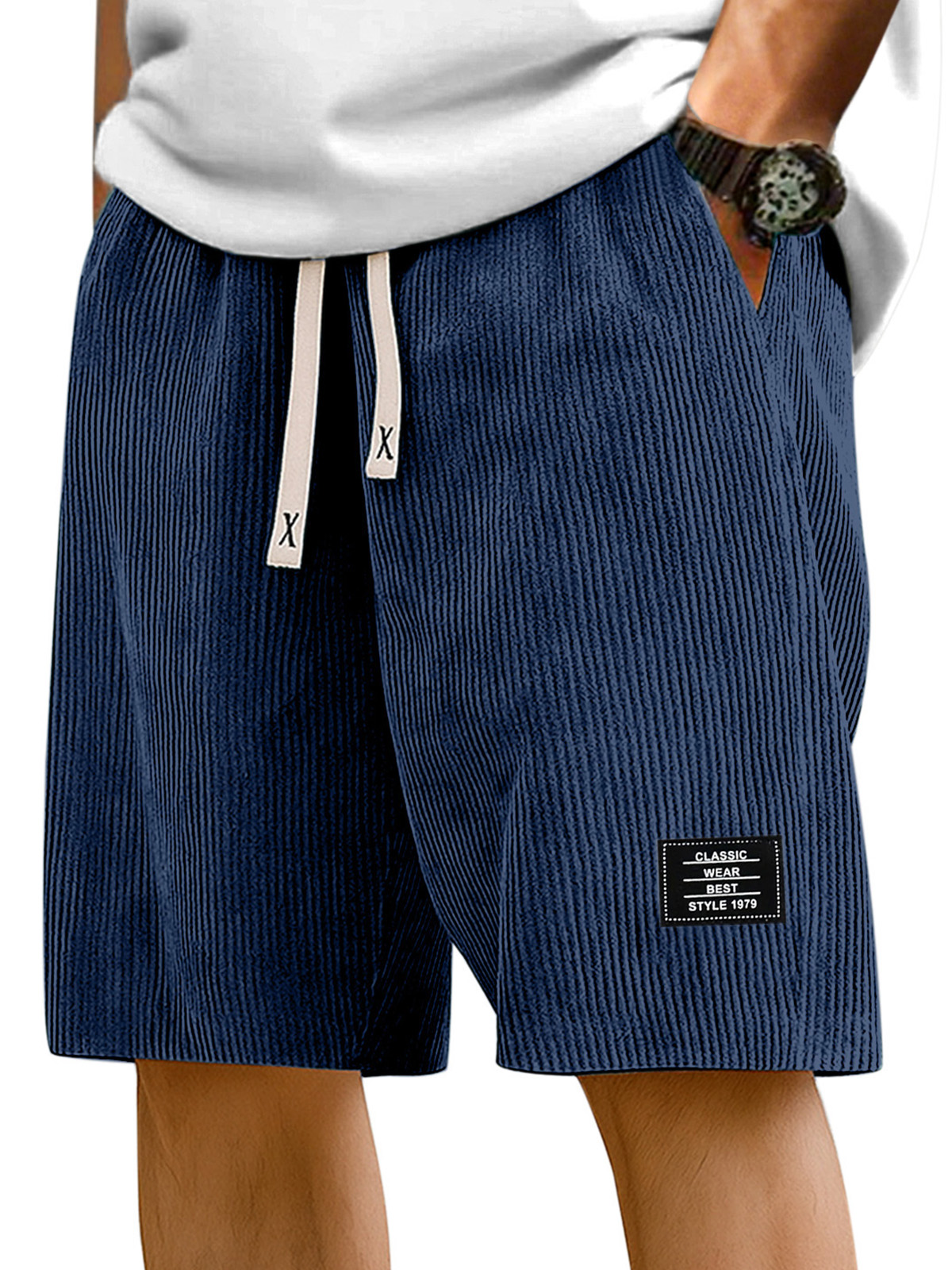 Men's Simple Solid Color Pit Stripe Logo Casual Shorts