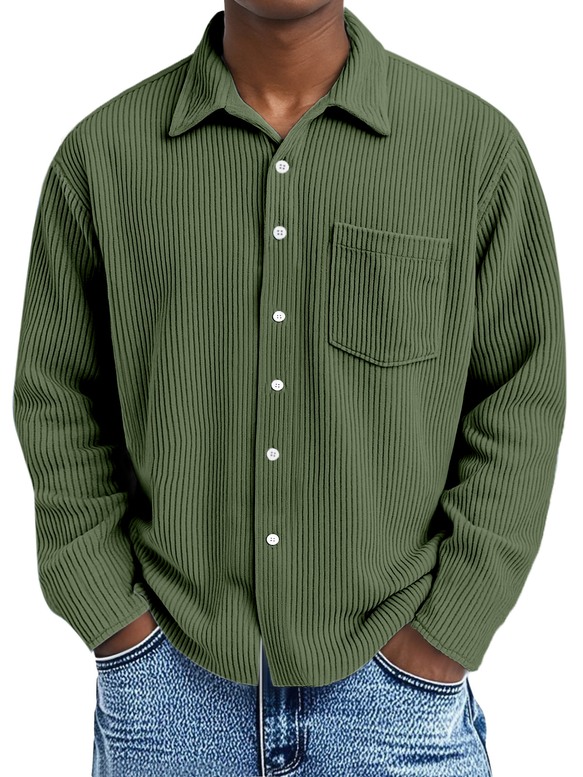 Men's Loose Casual Corduroy Loose Lapel Long Sleeve Shirt With Pockets