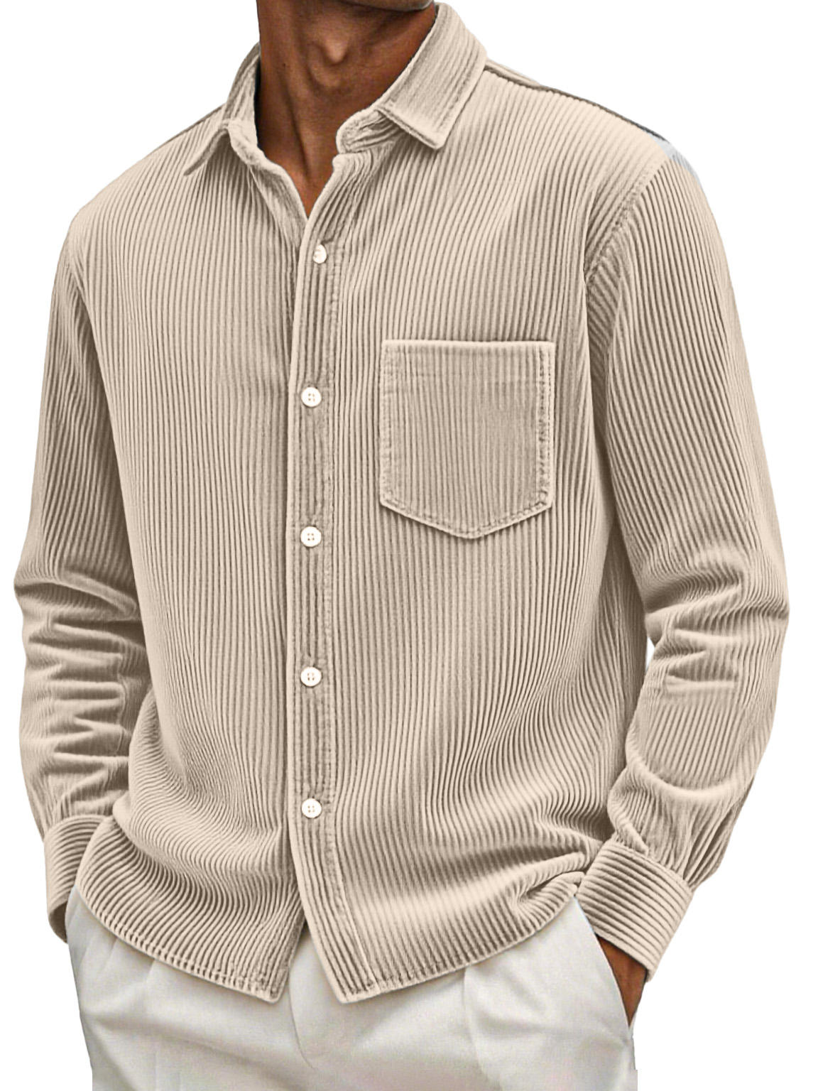 Men's Retro Casual Solid Color Corduroy Long Sleeve Shirt With Pockets