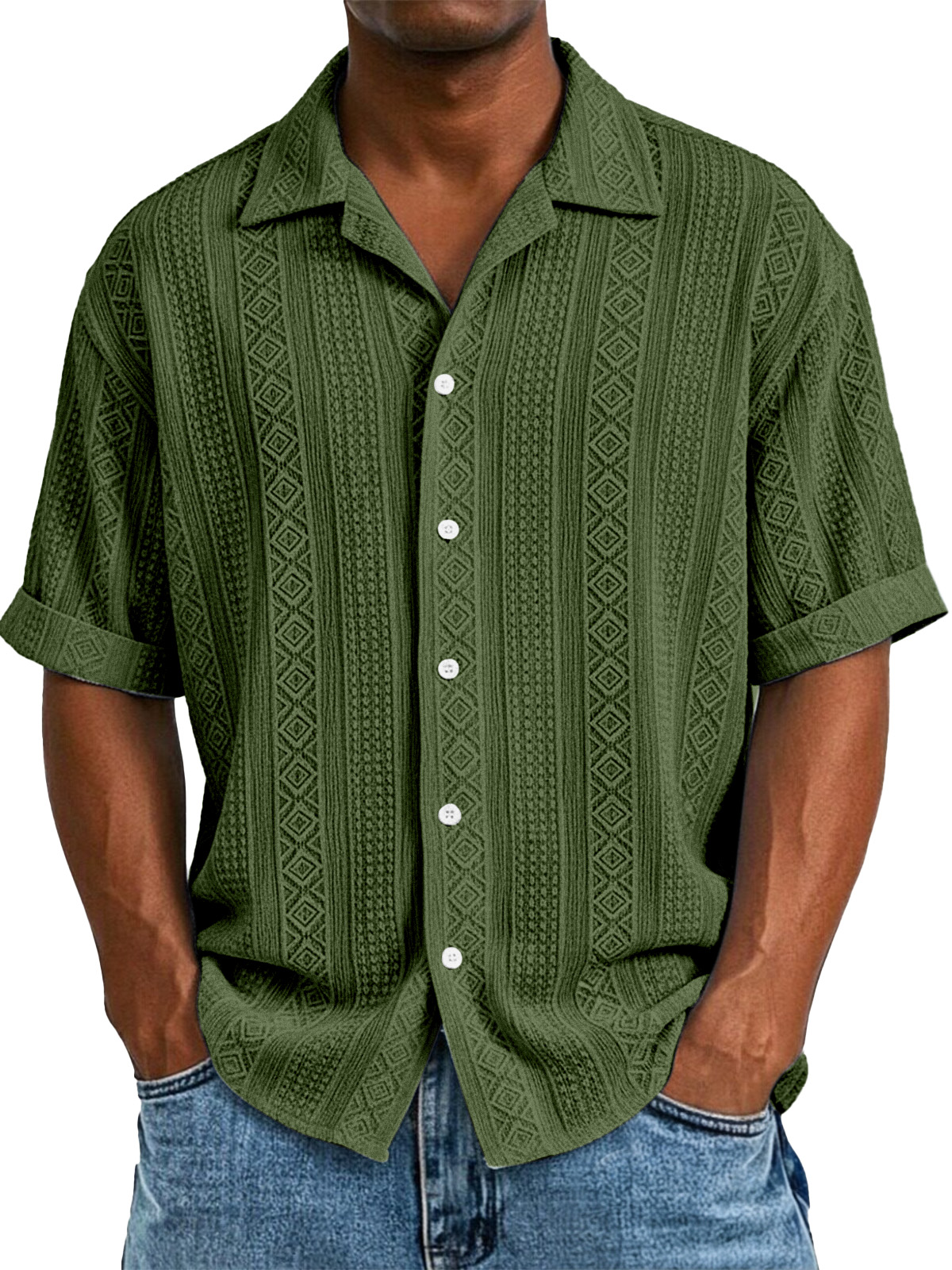 Men's simple casual solid color texture short-sleeved shirt