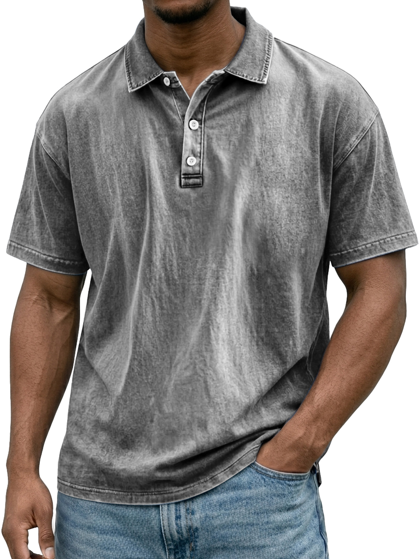 Men's Retro Casual Collared Button-Down Short-Sleeve Polo Shirt