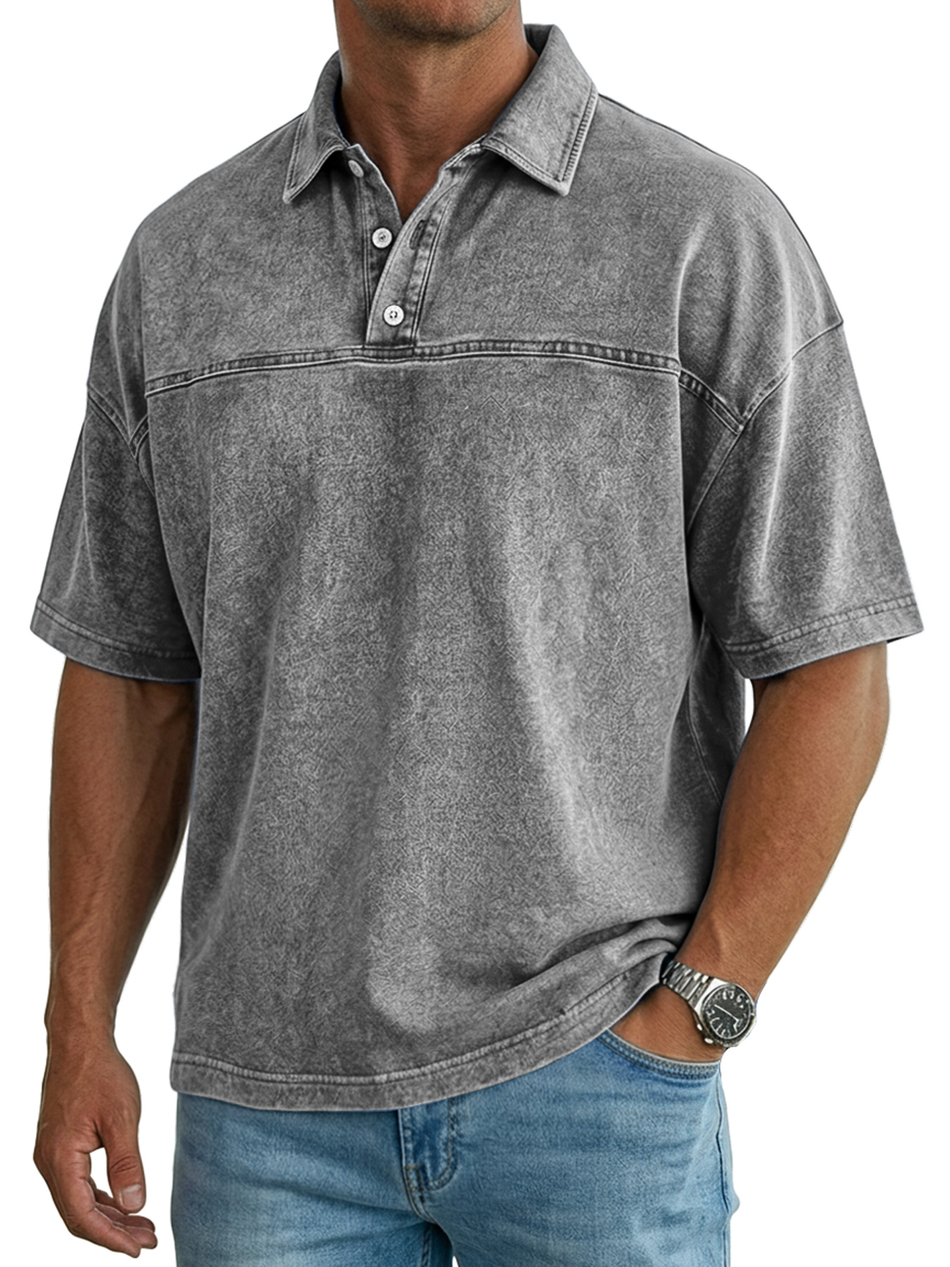 Men's Retro Collar Deconstructed Button Casual Short-Sleeve Polo Shirt