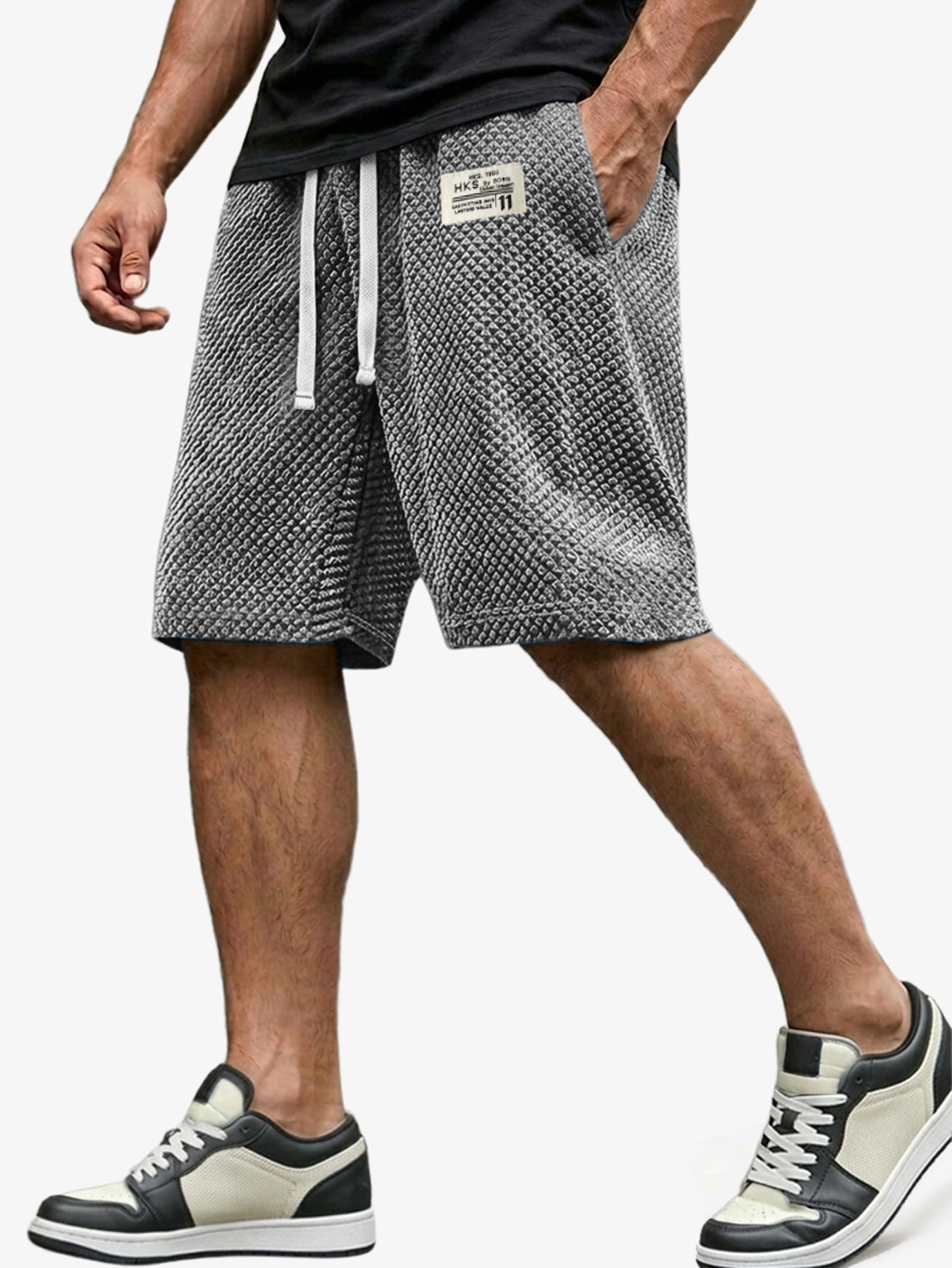 Men's Casual Loose-fitting Shorts With Textured Embroidered Logo
