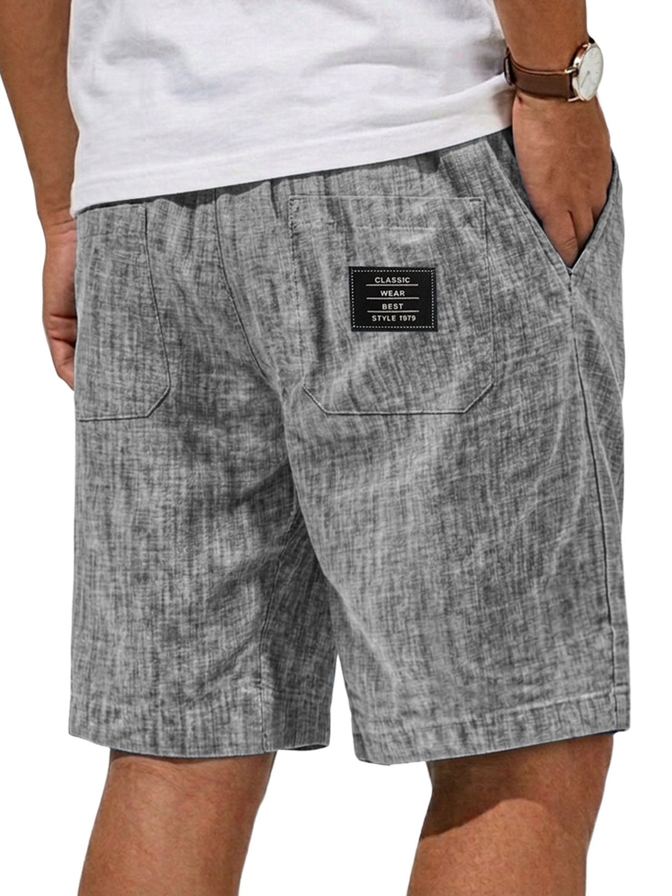 Men's Breathable Linen Embroidered Logo Casual Shorts