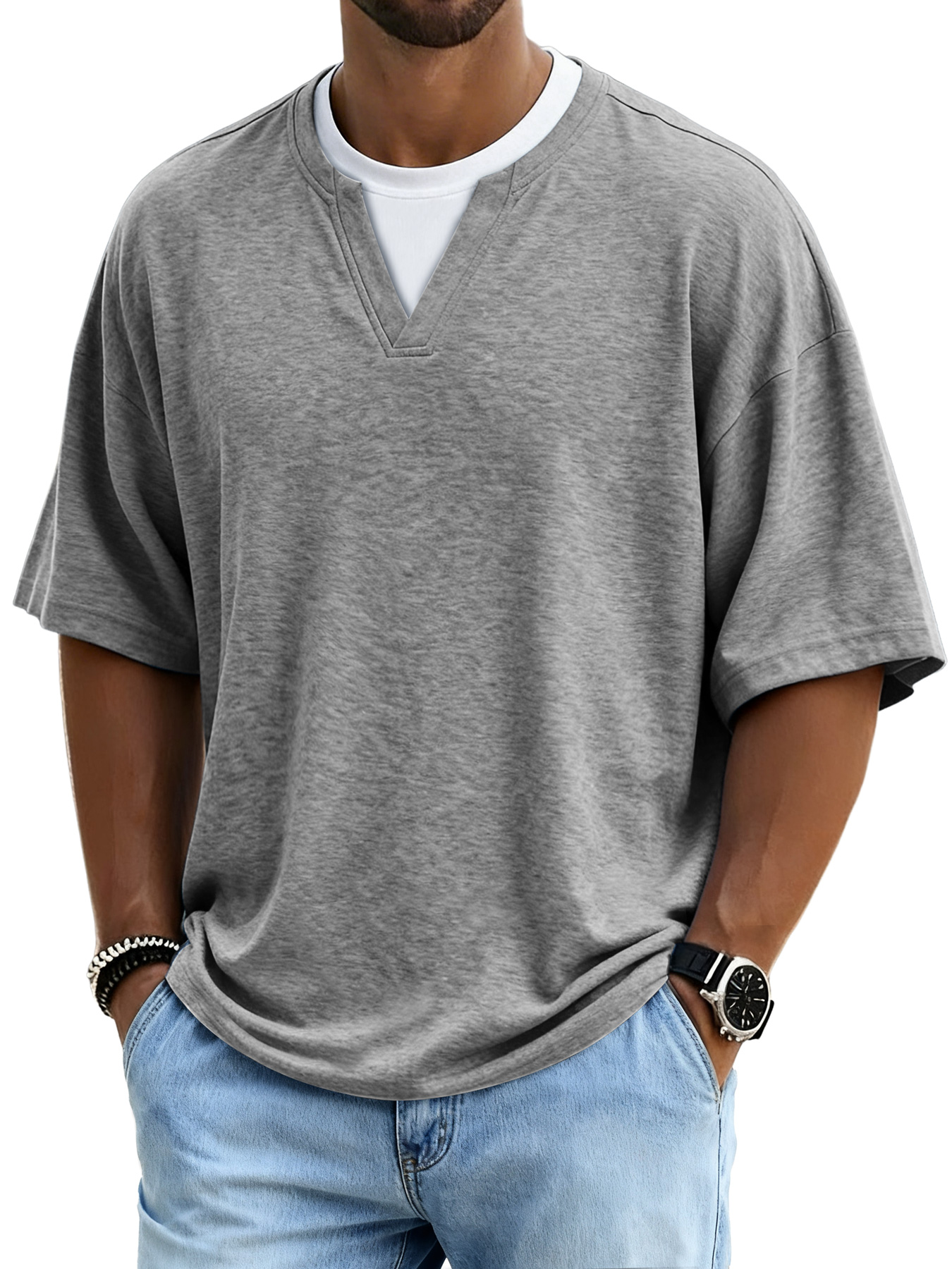 Men's Simple Faux Two-Piece Casual Comfortable Short-Sleeve T-Shirt
