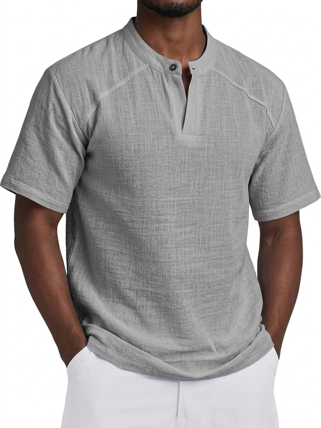 Men's Comfortable Cotton Linen Raglan Casual Short-Sleeve Henley Shirt