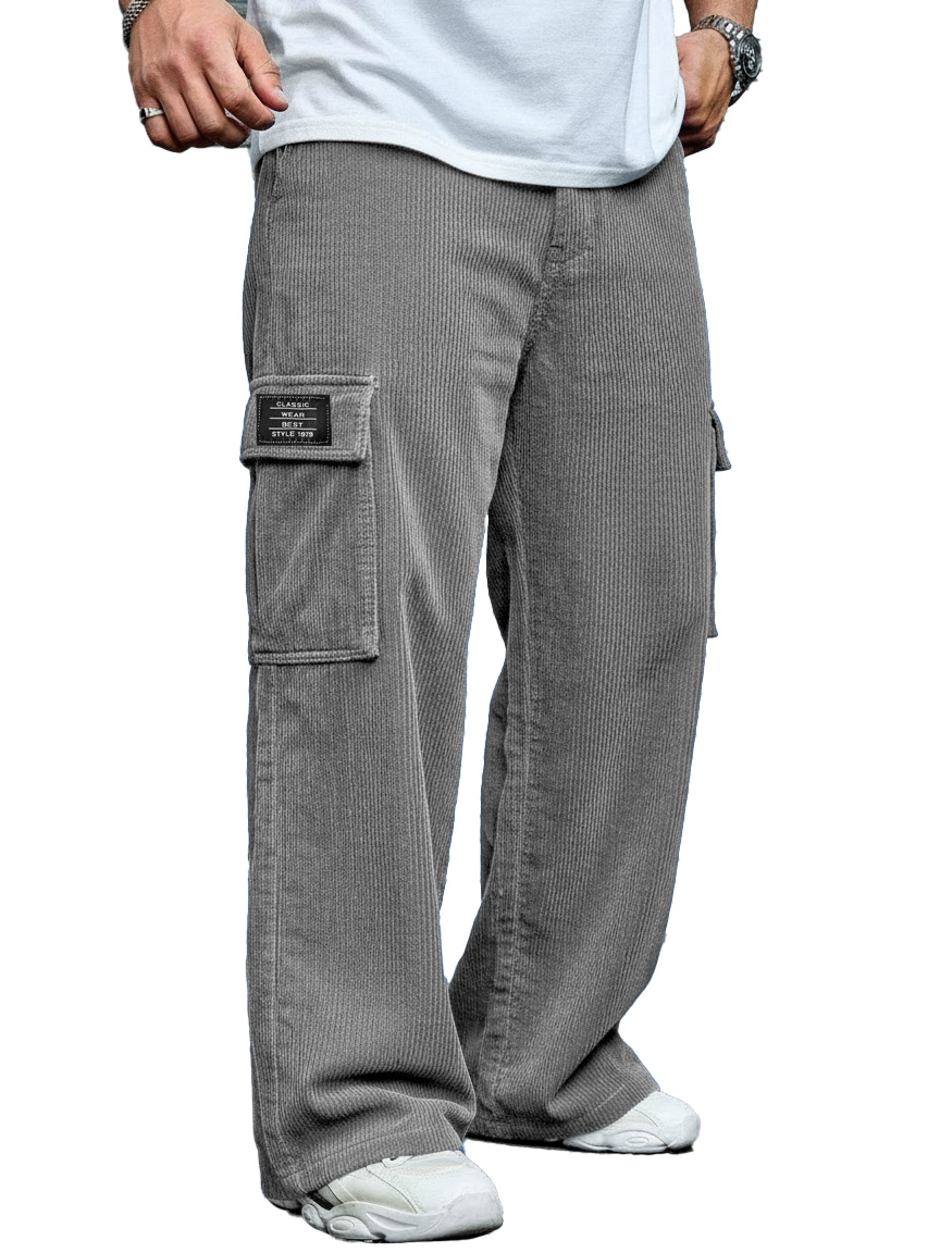 Men's Stylish Casual Corduroy Pocket Loose-fitting Work Trousers 