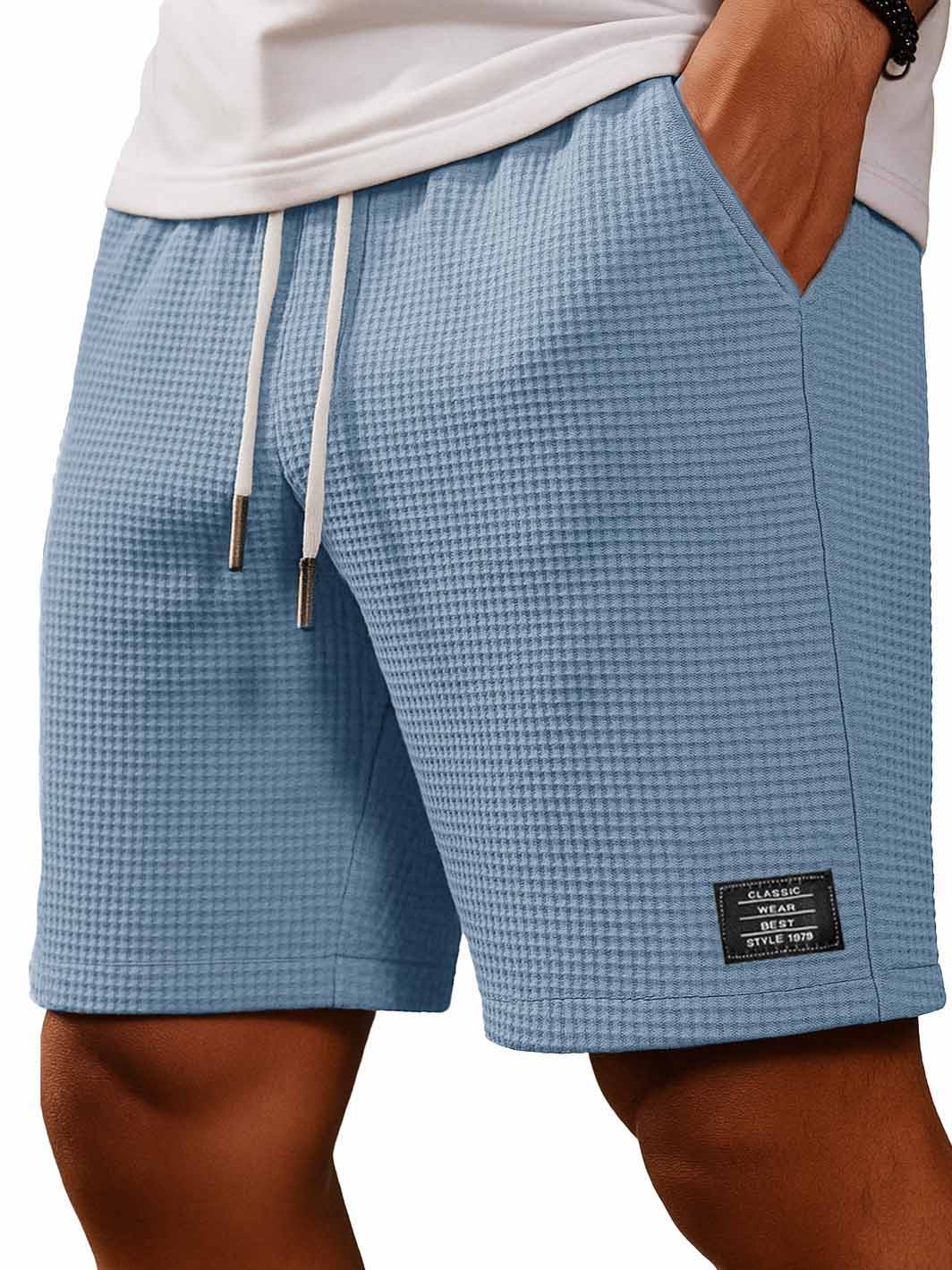 Men's Fashion Everyday Casual Waffle Fabric Embroidered Logo Pocket Shorts