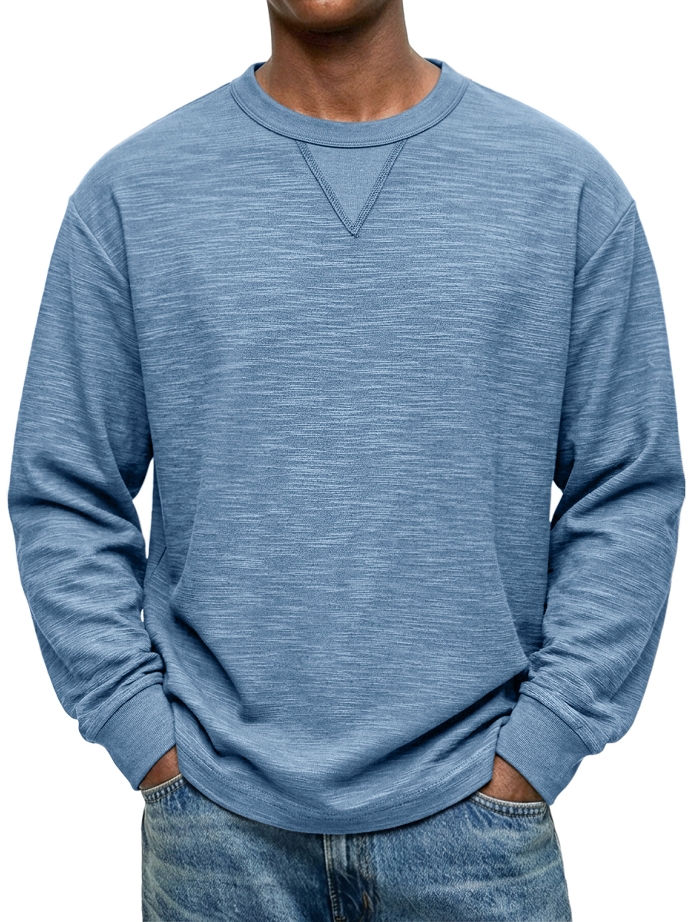 Men's Textured Long-Sleeve Crew-Neck T-Shirt with Inverted-Triangle Design