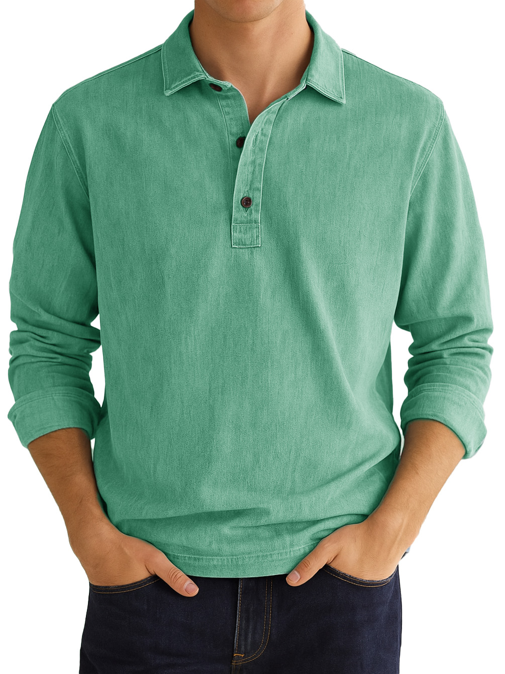  Men's Stylish Vintage Distressed Lapel Long-sleeved Polo Shirt