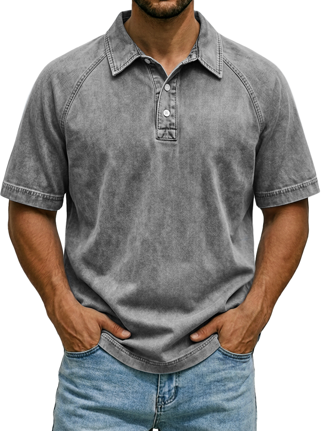 Men's Retro Raglan Collar Button Casual Short-Sleeve Polo Shirt