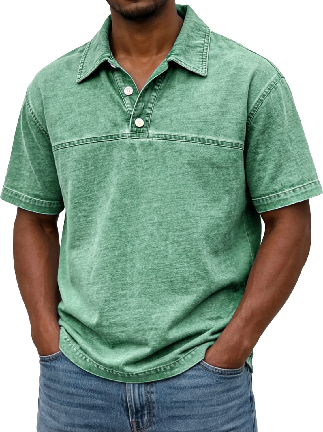 Men's Vintage-style Short-sleeved Polo Shirt With Contrasting Stitching Design
