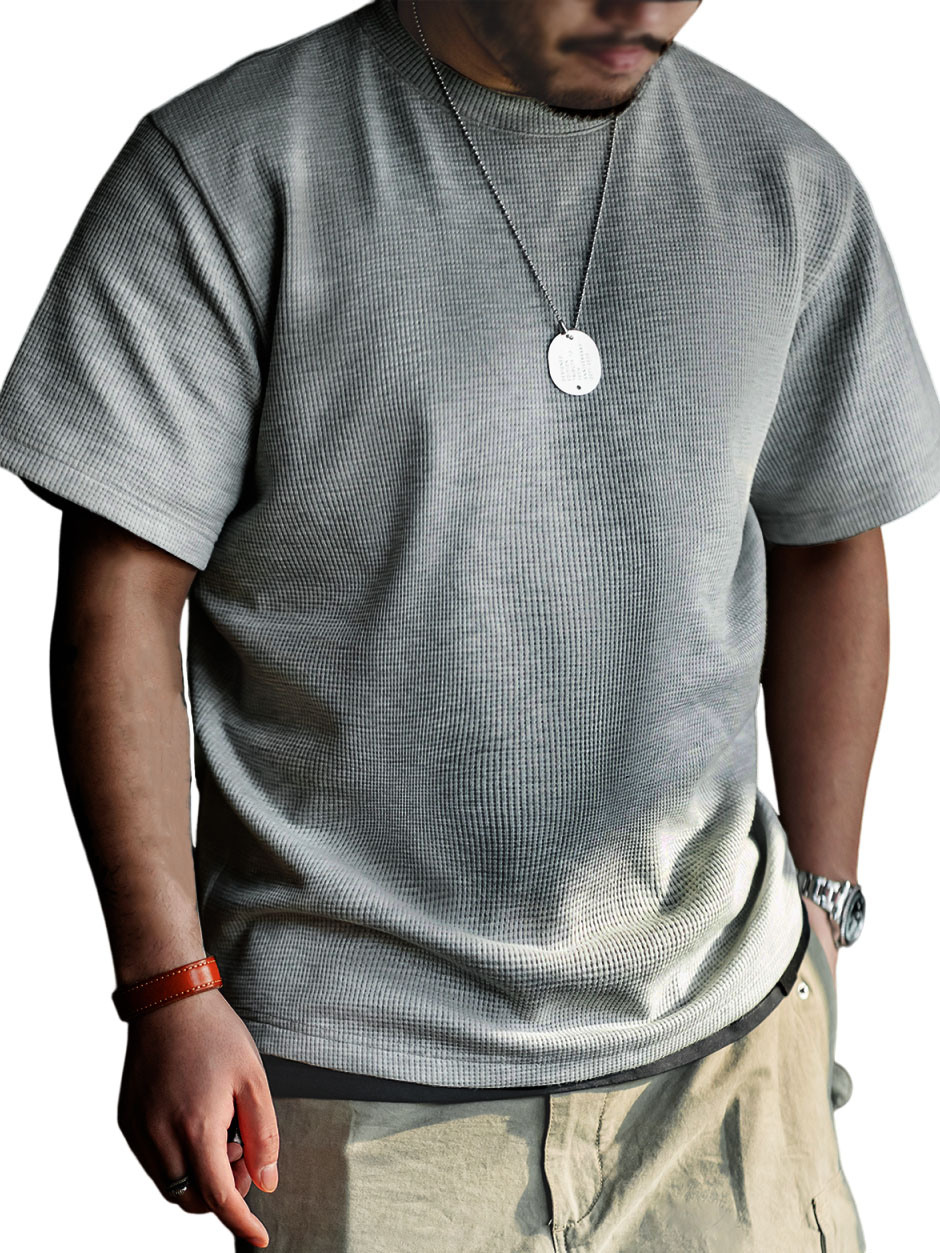 Men's Simple Waffle Fabric Short-Sleeved Round Neck T-shirt