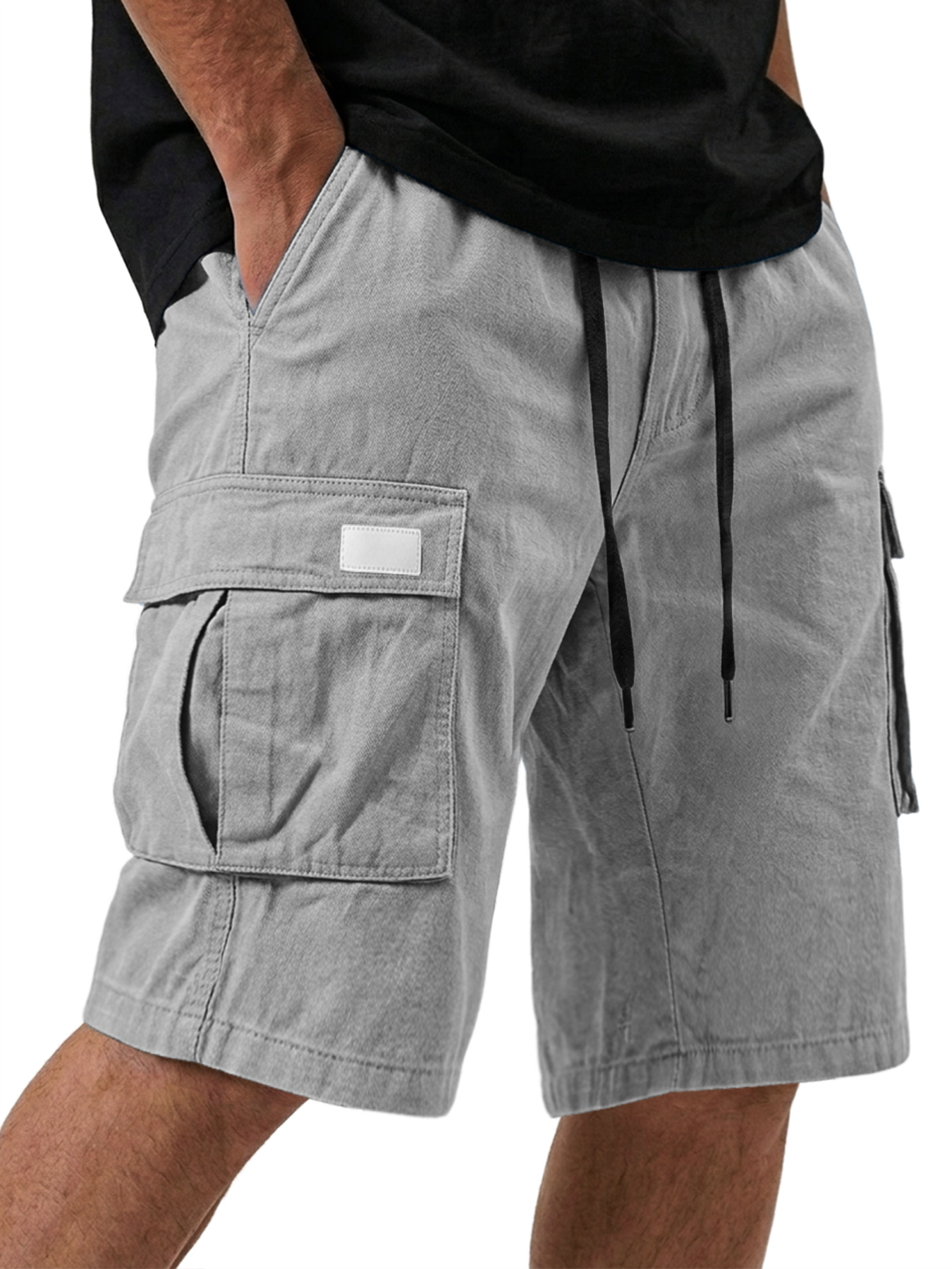 Men's Pure Cotton Multi-pocket Embroidered Leather Label Casual Work Shorts