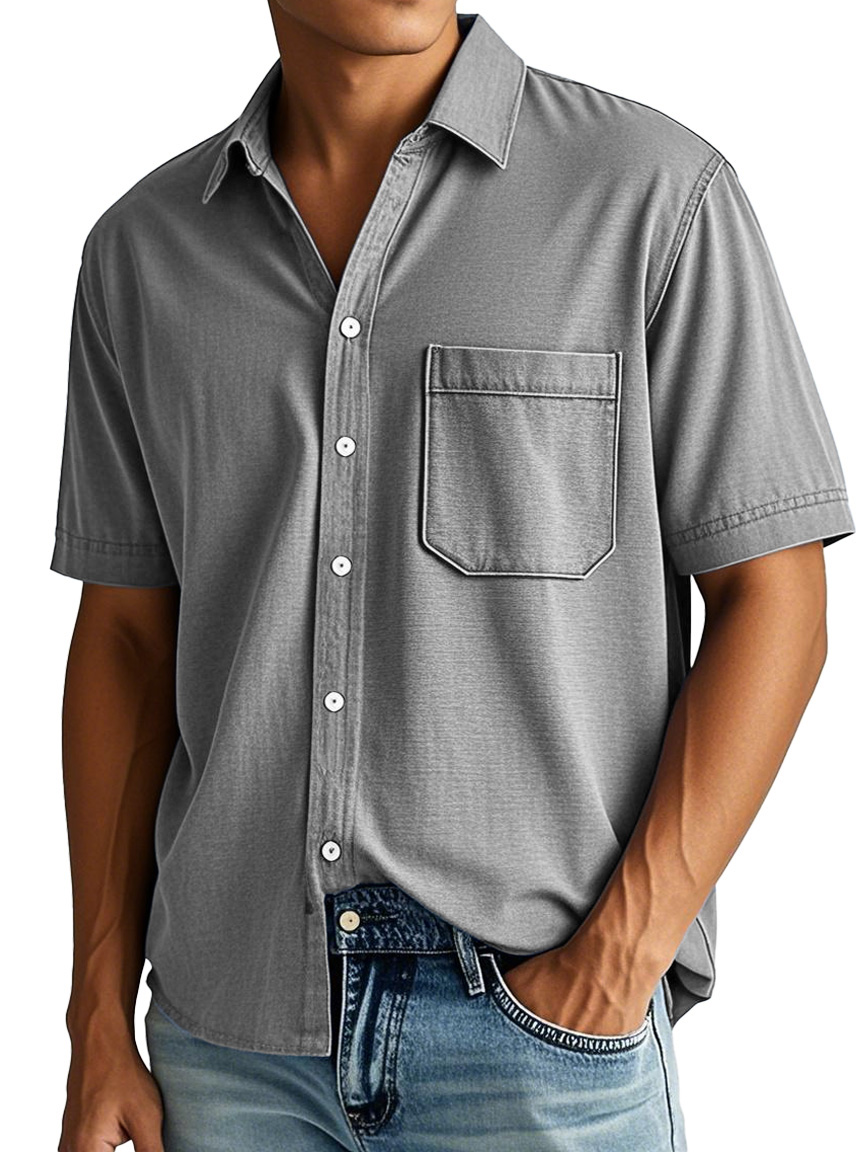 Men's Fashion Casual Lapel Pocket Short-sleeved Shirt