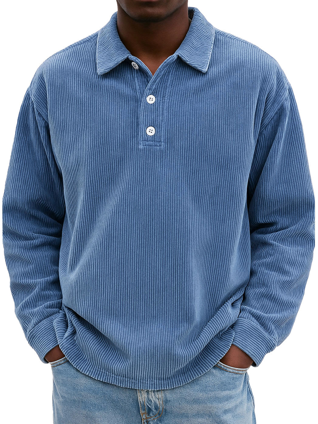 Men's Stylish Retro Casual Corduroy Lapel Long-sleeved Polo Shirt 