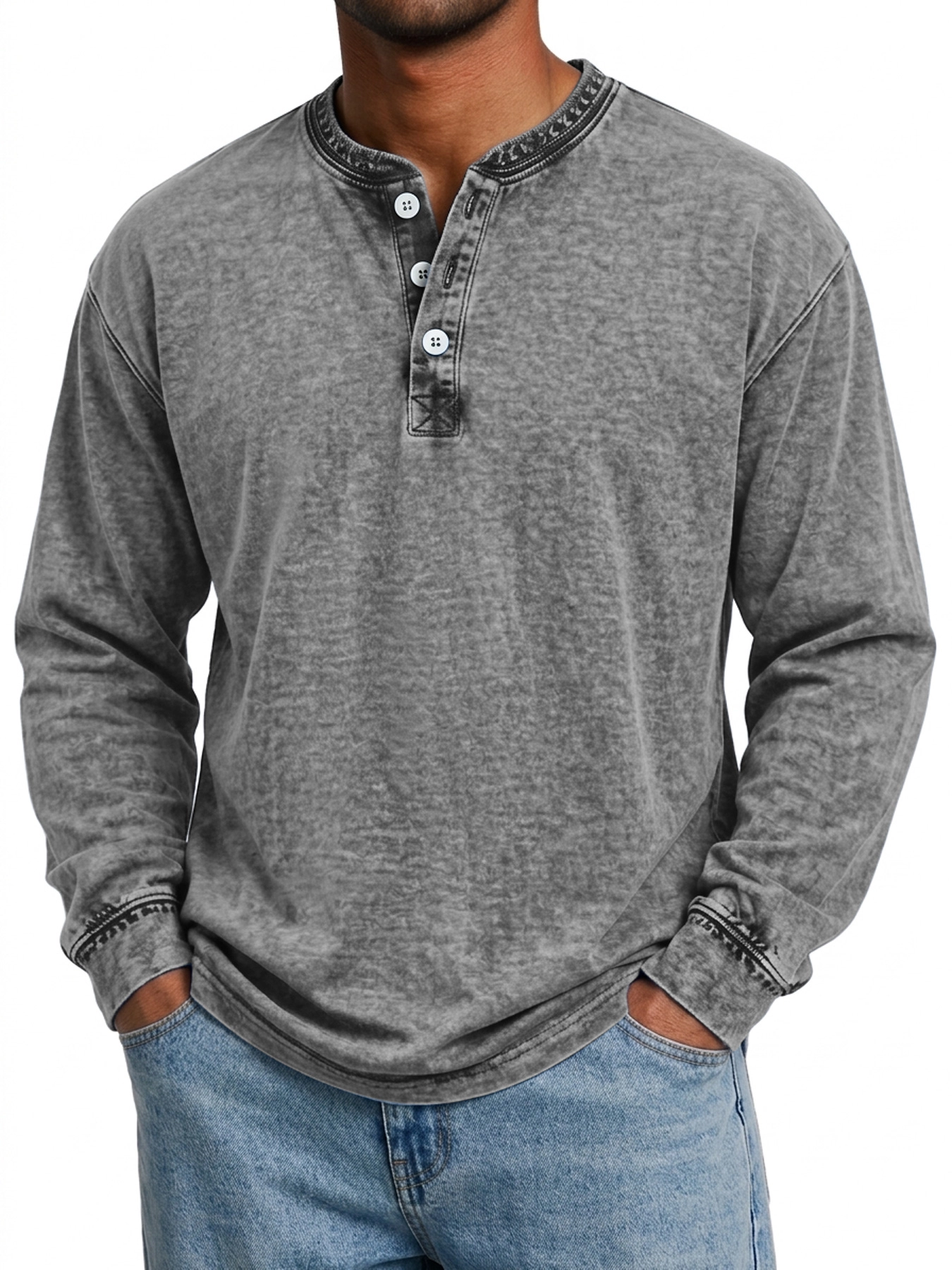 Men's Vintage Comfortable Casual Long-Sleeve Henley Shirt