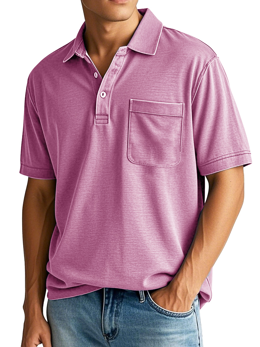 Men's Fashion Vintage Lapel Short Sleeve Pocket Polo Shirt