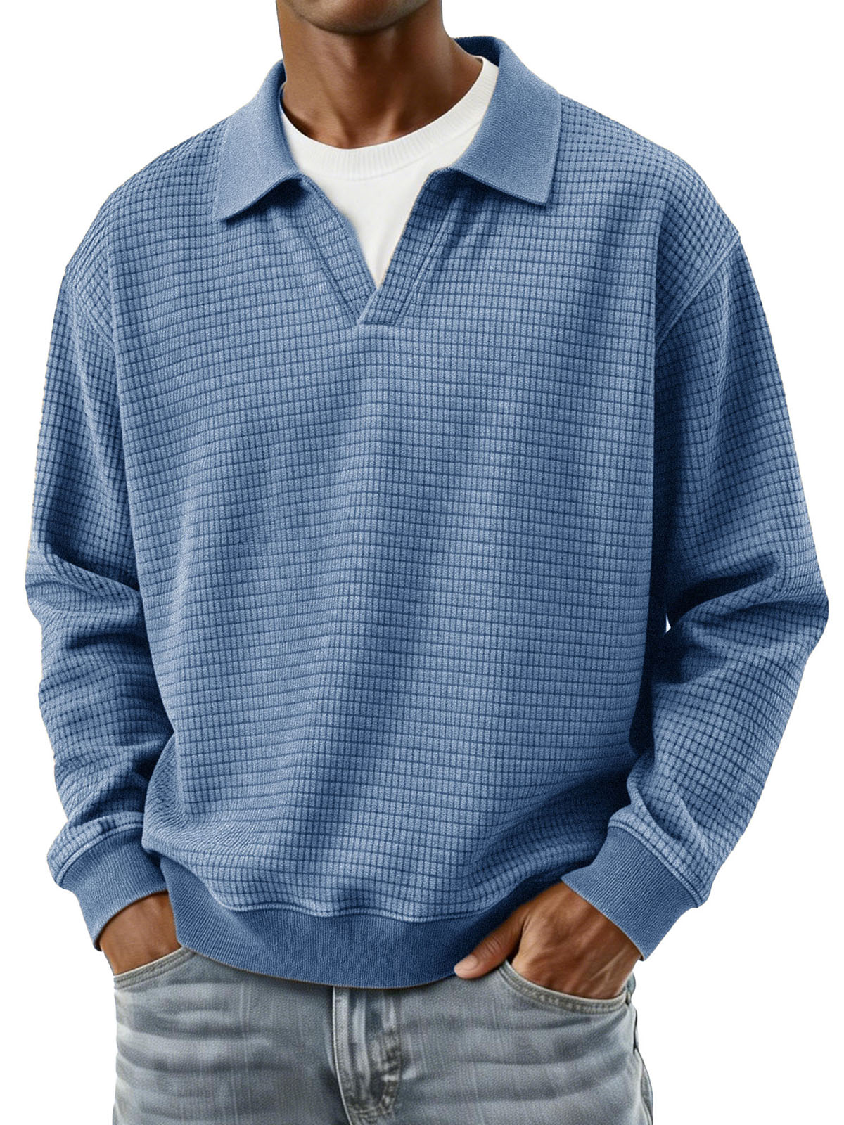 Stylish Casual Loose Corduroy Fabric V-shaped Lapel Long-sleeved Polo Shirt