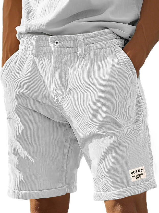 Men's Fashion Casual Corduroy Logo Embroidered Pocket Lace-up Shorts