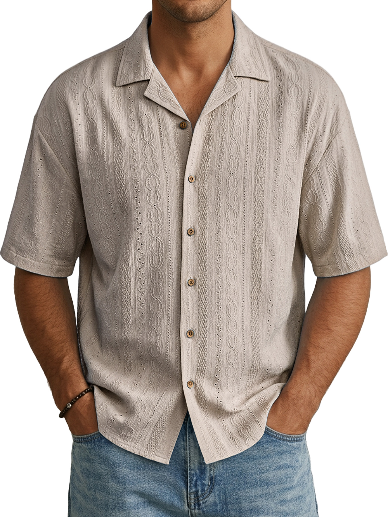Men's Casual Jacquard Textured Comfortable Short-Sleeve Shirt