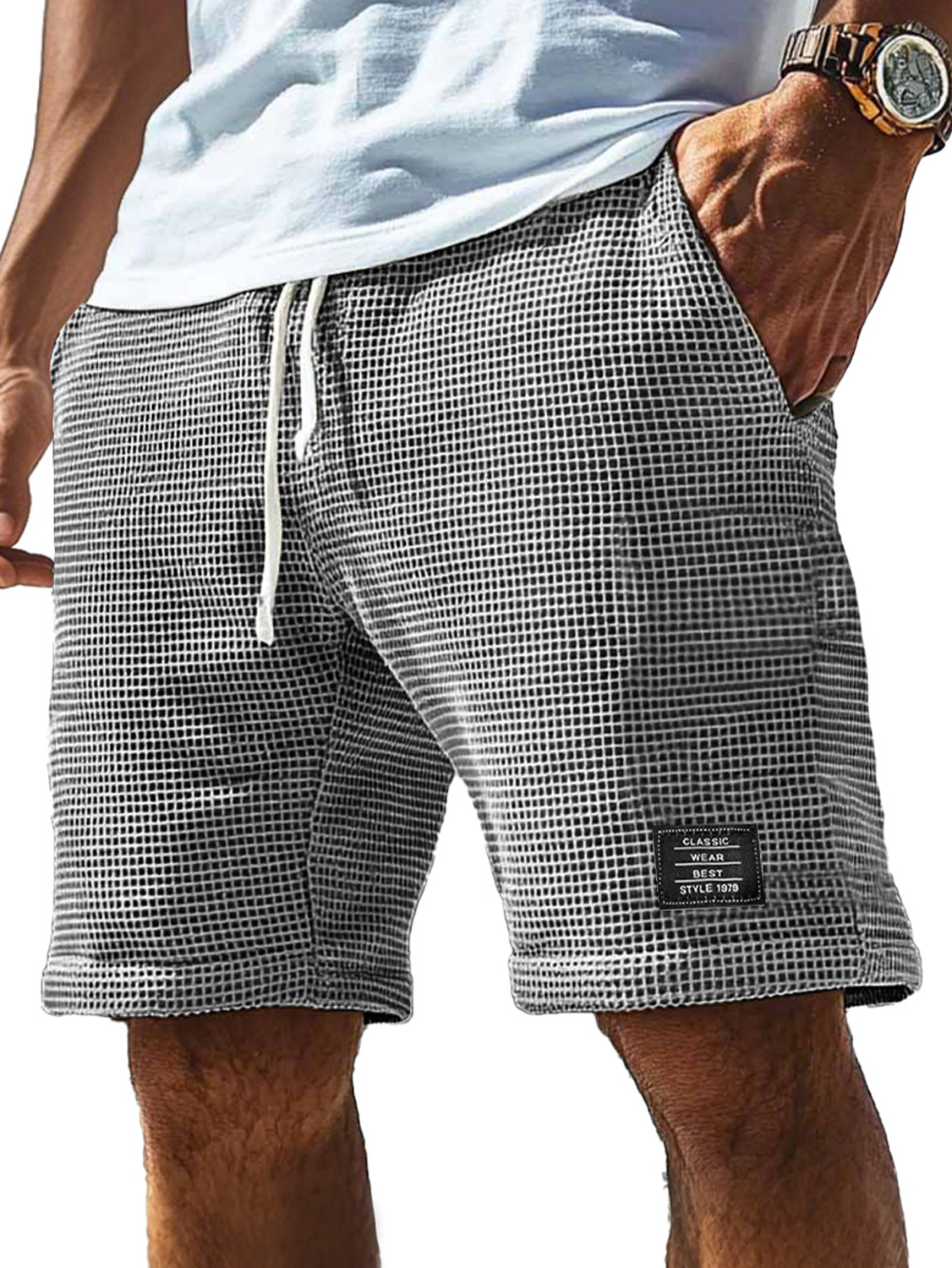 Men's Everyday Corduroy Waffle Embroidered Logo Casual Shorts