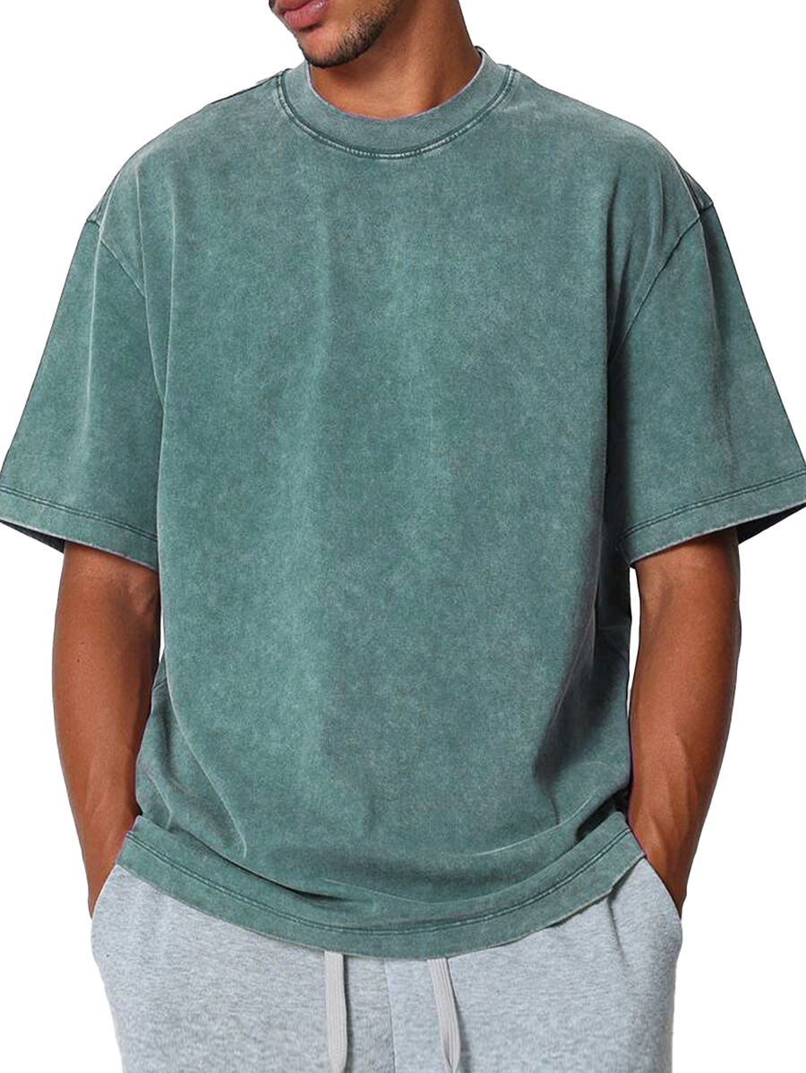 Men's Fashion Casual Retro Distressed Pure Cotton Round Neck Short-sleeved T-shirt 