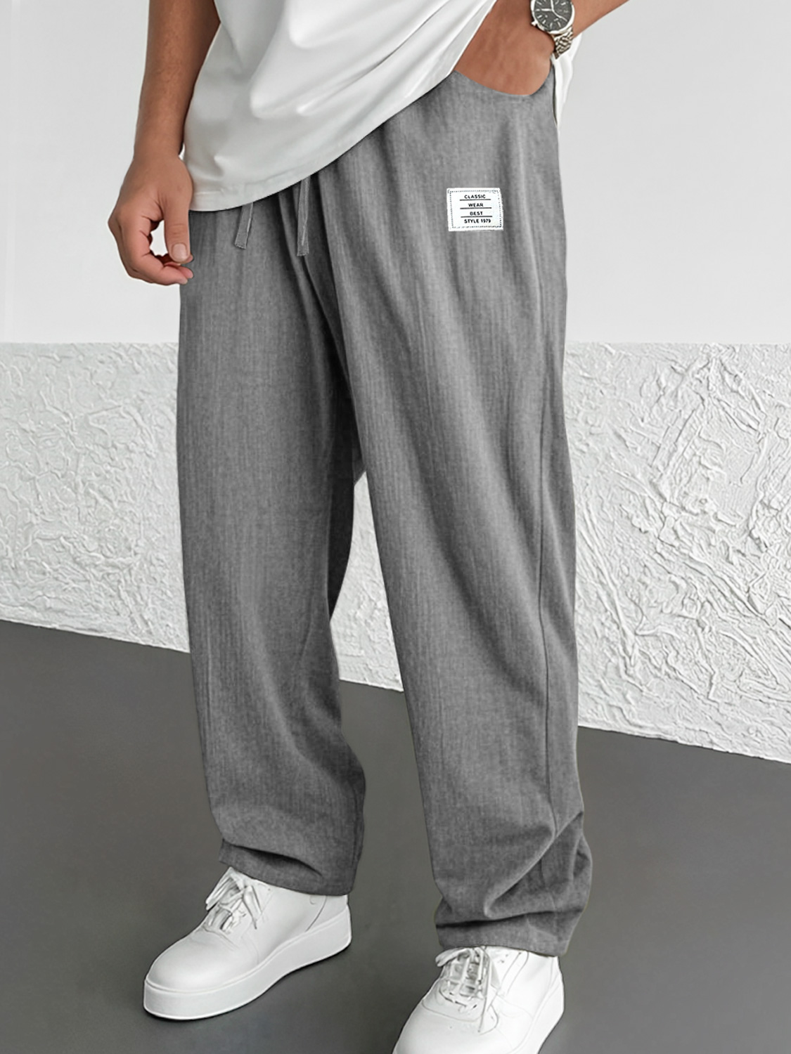 Men's Everyday Casual Embroidered Logo Solid Comfort Trousers