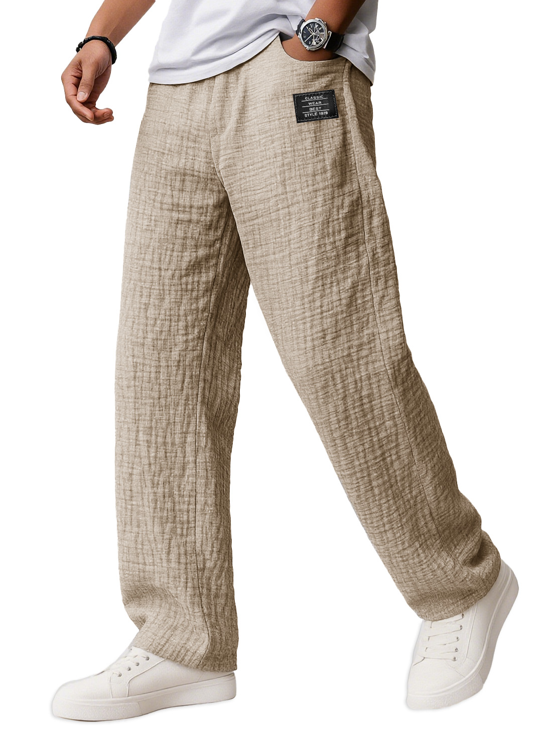 Men's Wear Fashionable Daily Texture Fabric Pockets Loose Tether Elastic Waist Embroidery Logo Pants