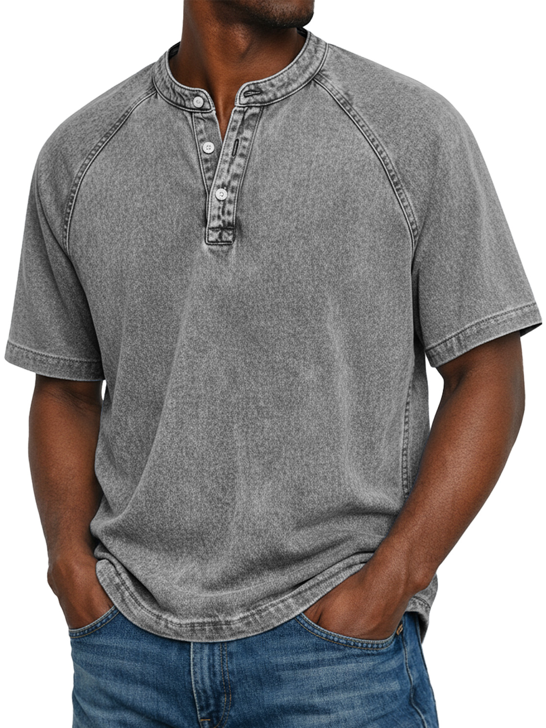 Men's Vintage Raglan Short-sleeved Henley Shirt