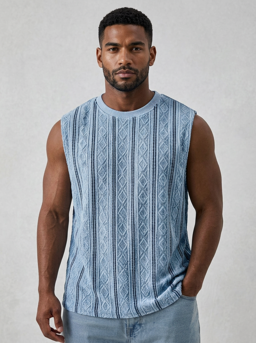 Men's Casual Textured Breathable Crew Neck Sleeveless Vest